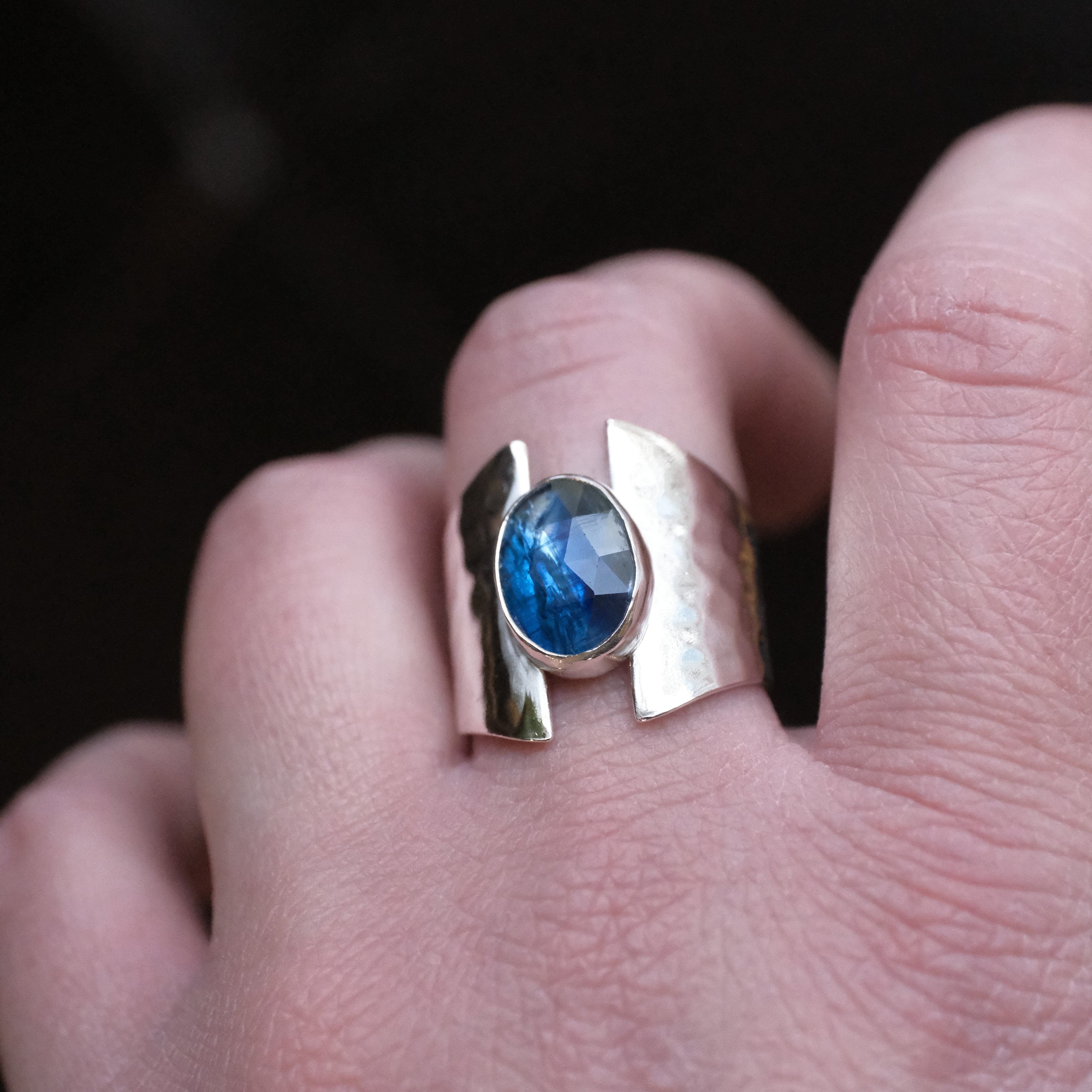 Blue Kyanite Shield Ring (Size 7.5) - One of a Kind