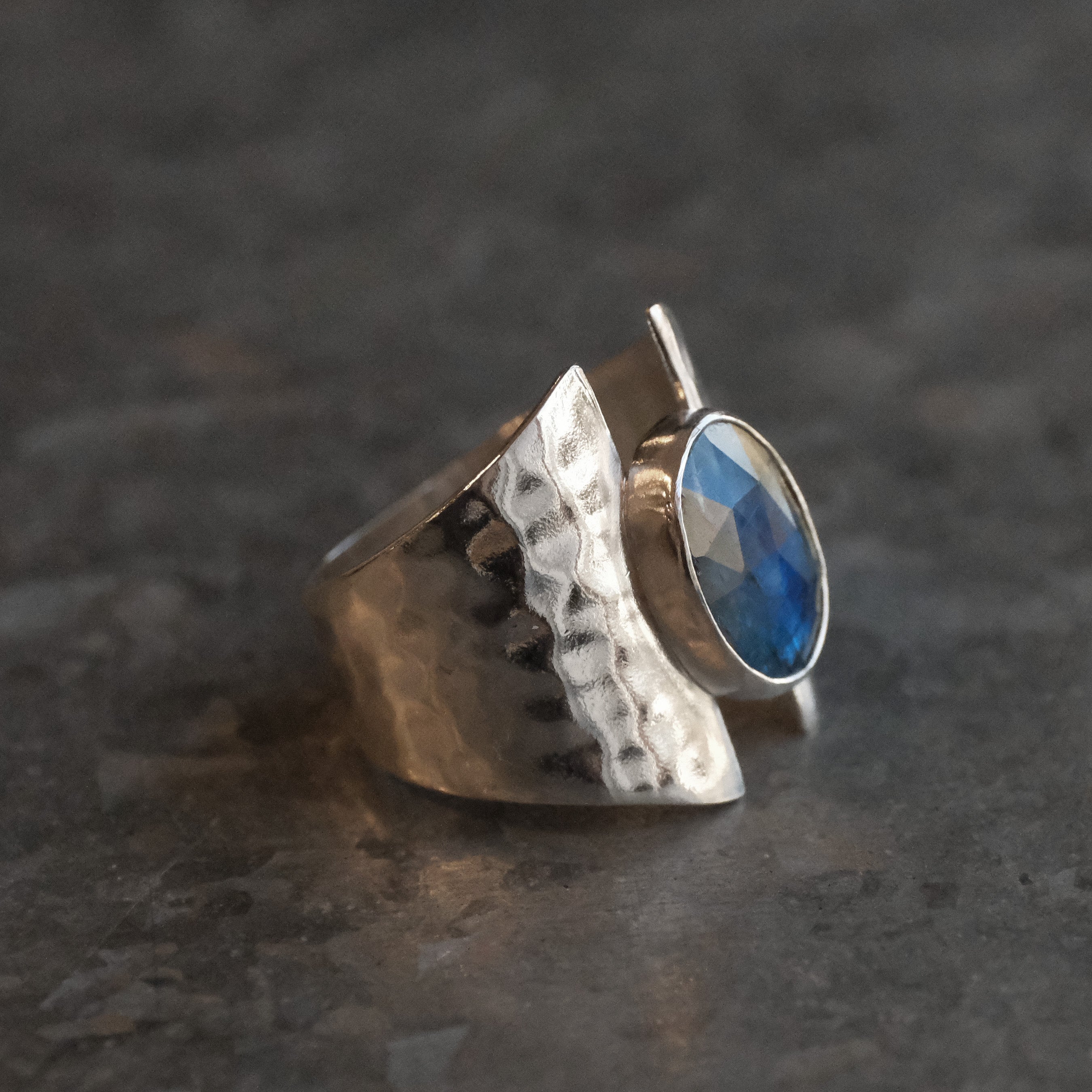 Blue Kyanite Shield Ring (Size 7.5) - One of a Kind