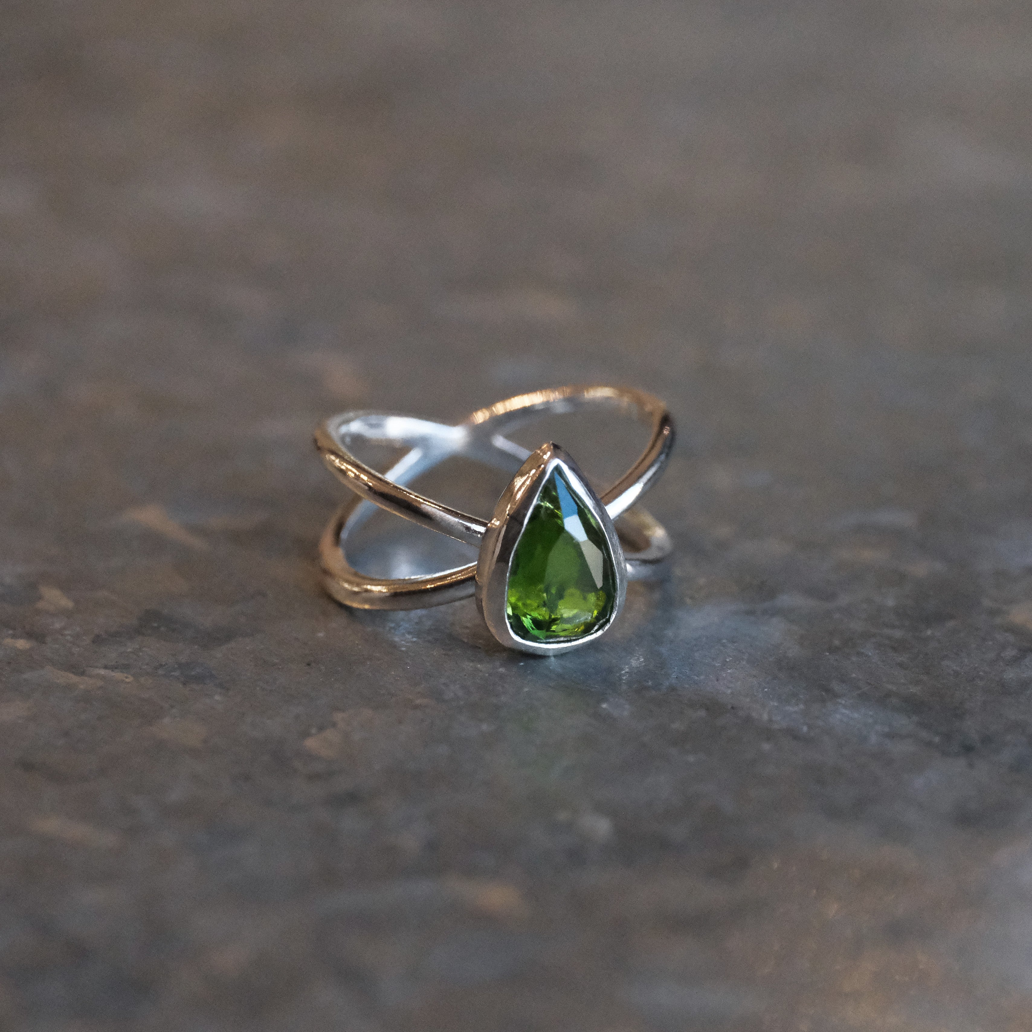 Green Tourmaline Atom Ring (Size 6) - One of a Kind