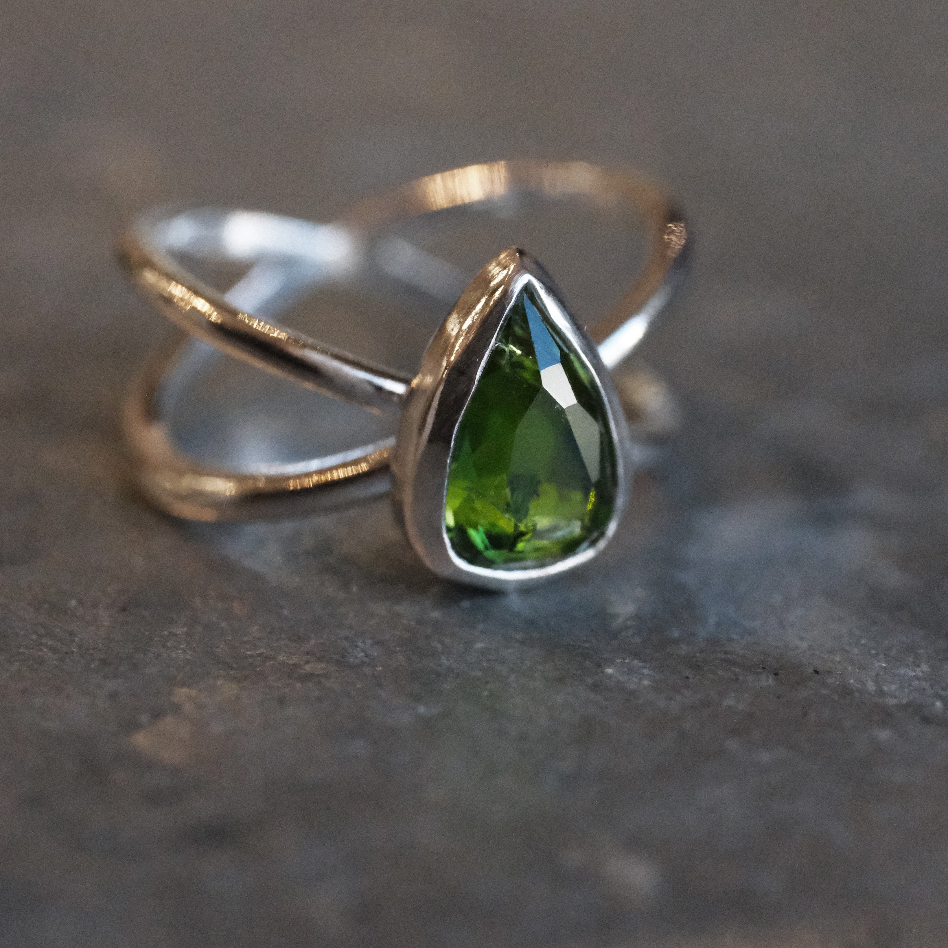 Green Tourmaline Atom Ring (Size 6) - One of a Kind