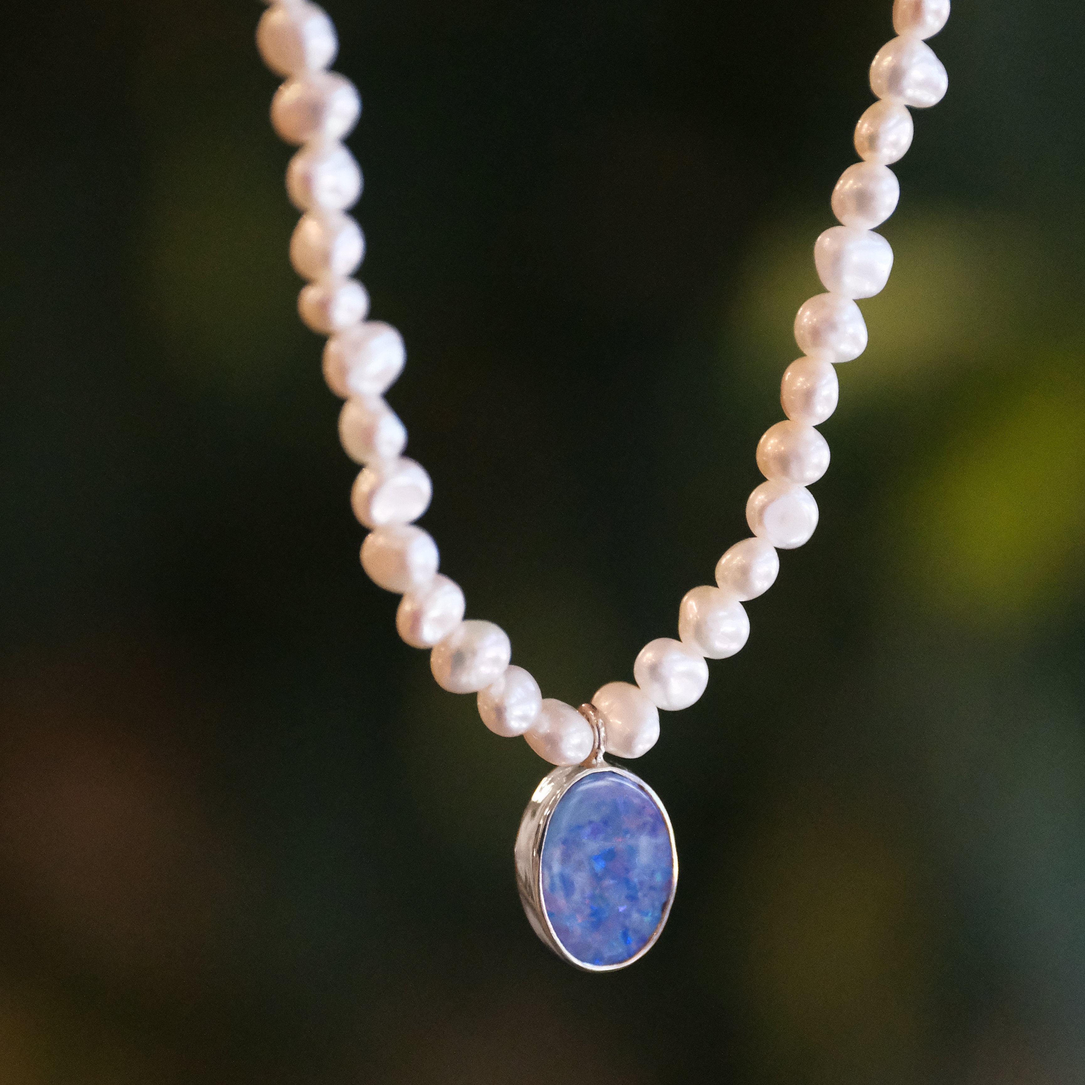 Freshwater Pearl + Australian Opal Necklace - One of a Kind