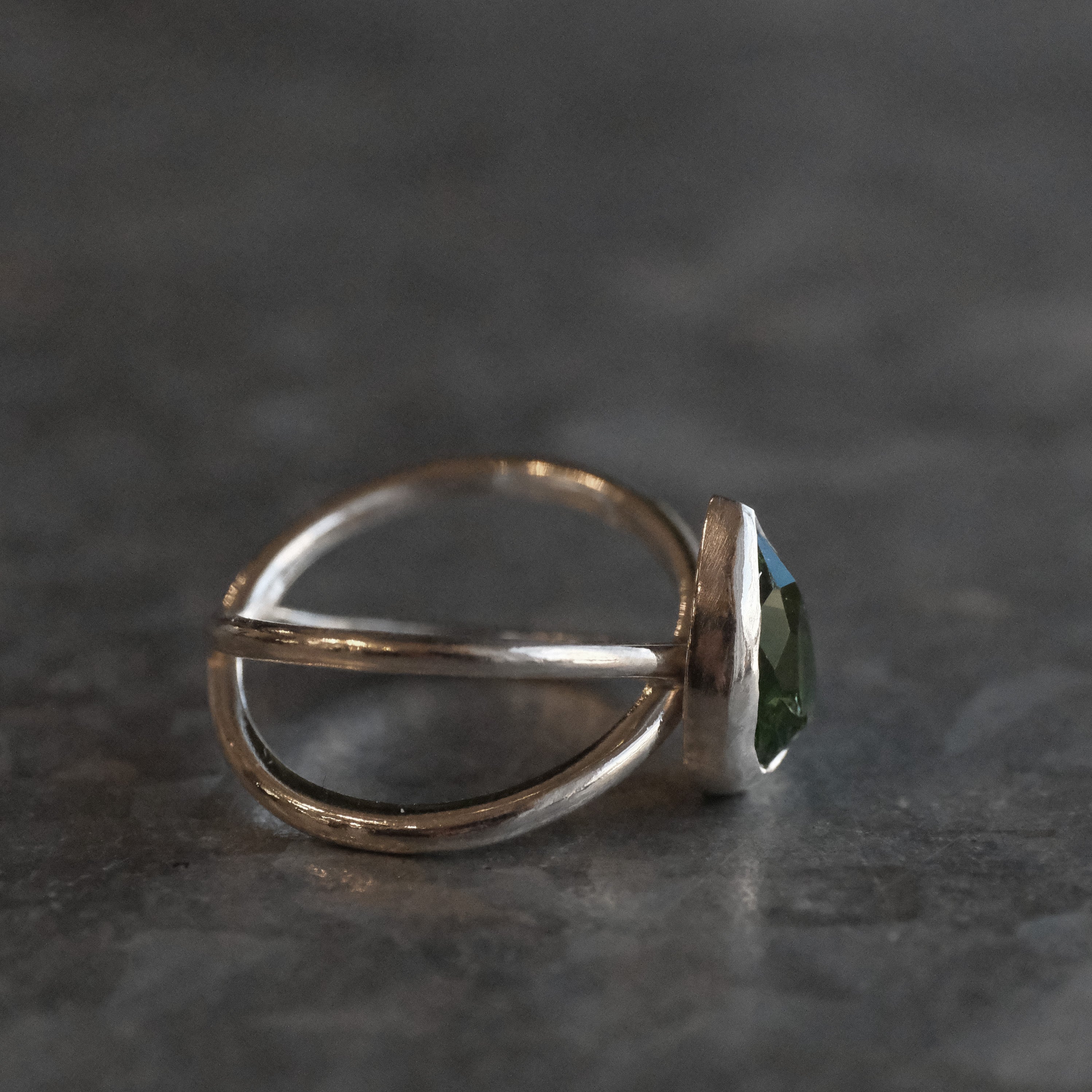 Green Tourmaline Atom Ring (Size 6) - One of a Kind