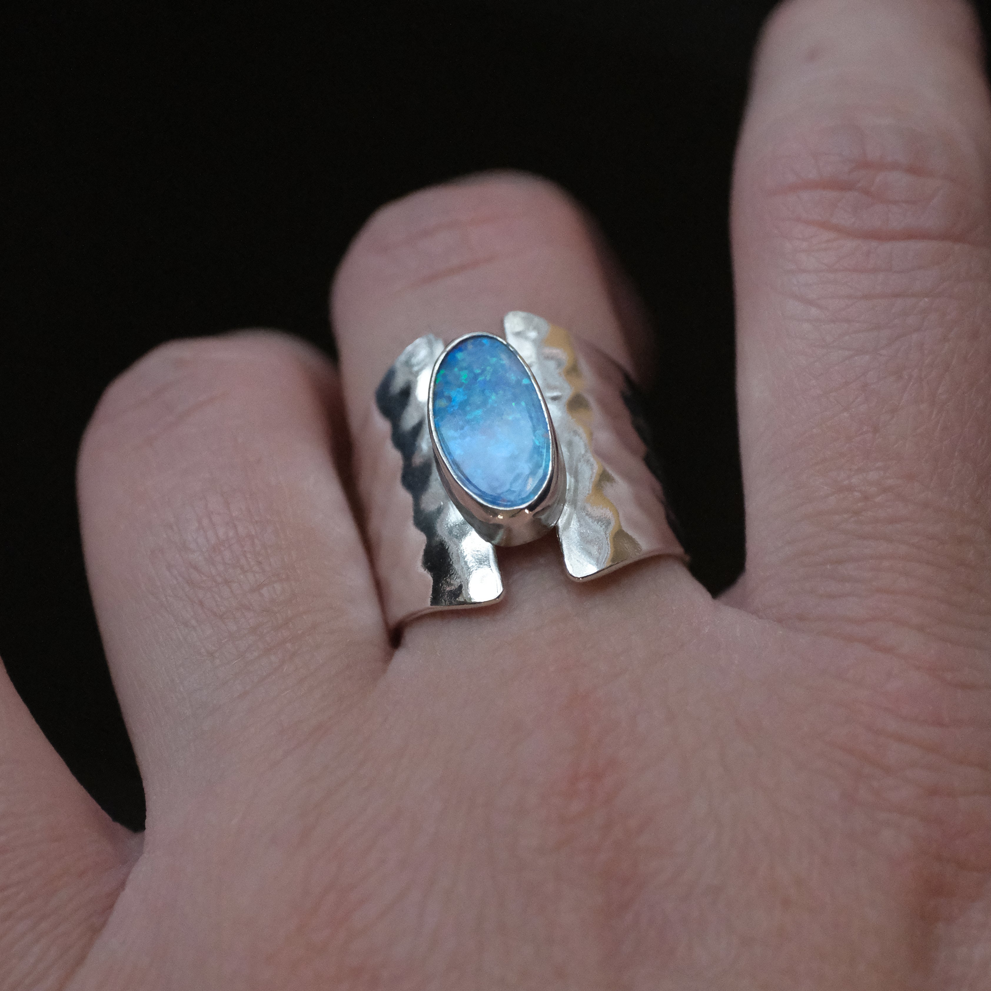 Australian Opal Shield Ring (Size 6.5) - One of a Kind