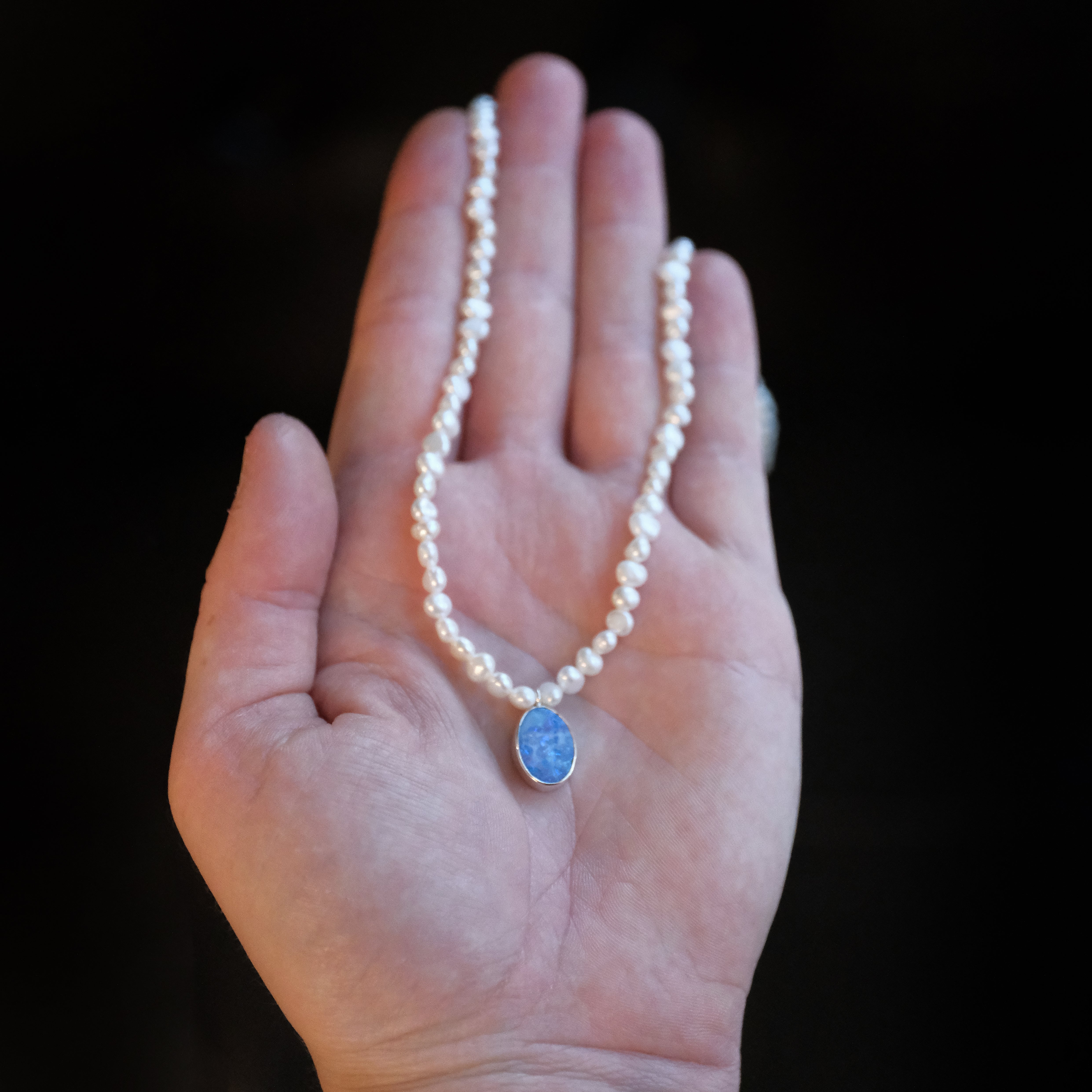 Freshwater Pearl + Australian Opal Necklace - One of a Kind
