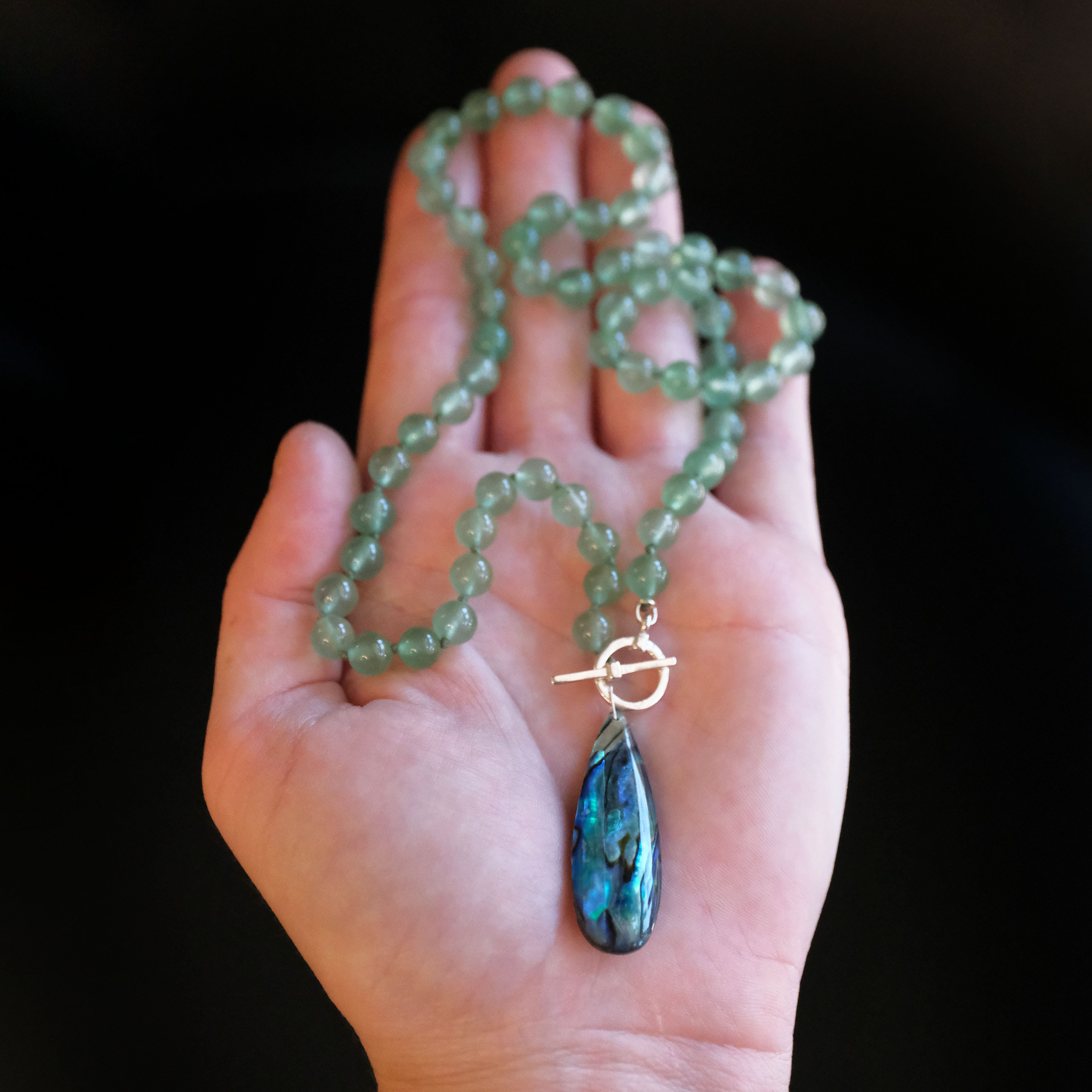 Green Chalcedony + Abalone Necklace - One of a Kind