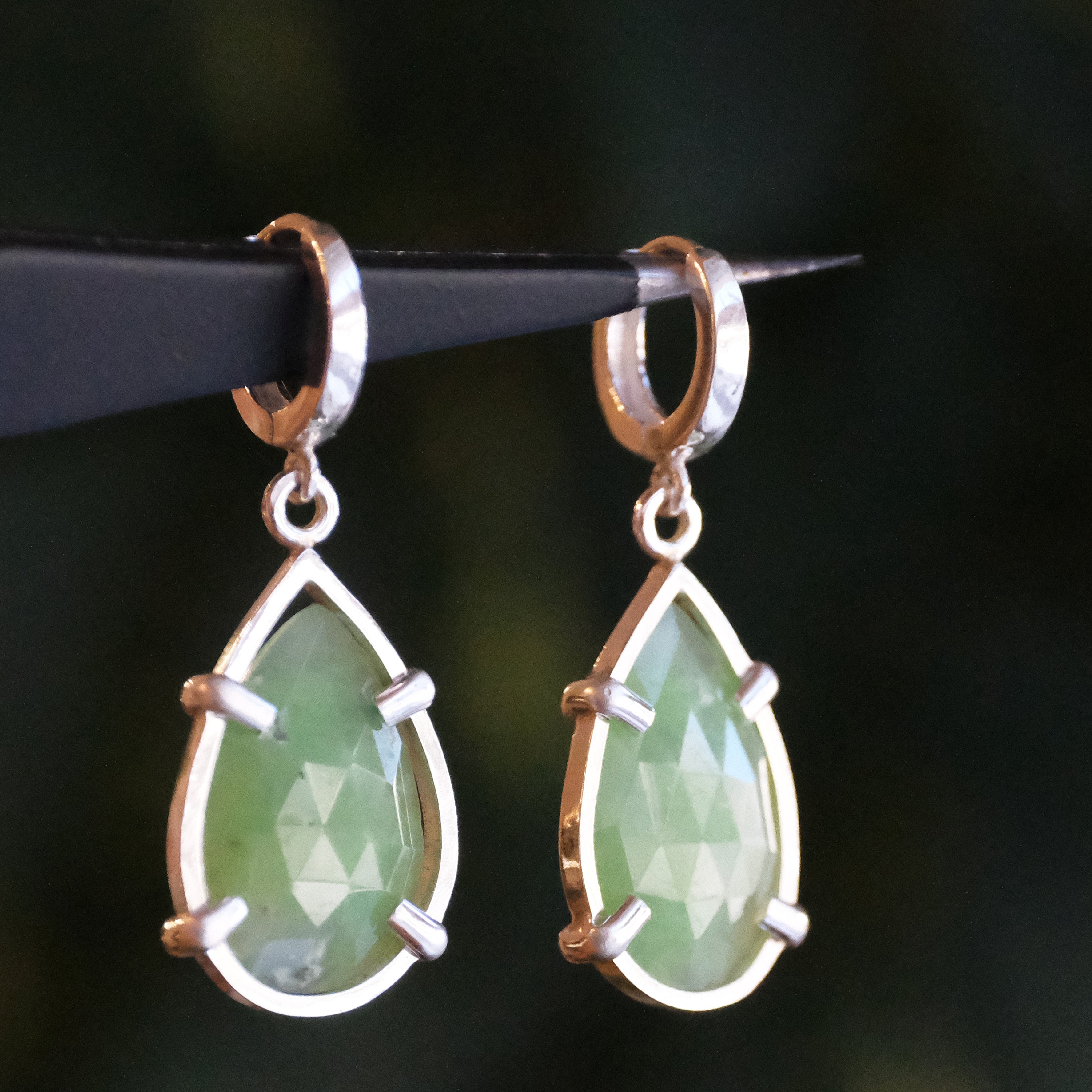 Chrysoprase Looking Glass Earrings - One of a Kind