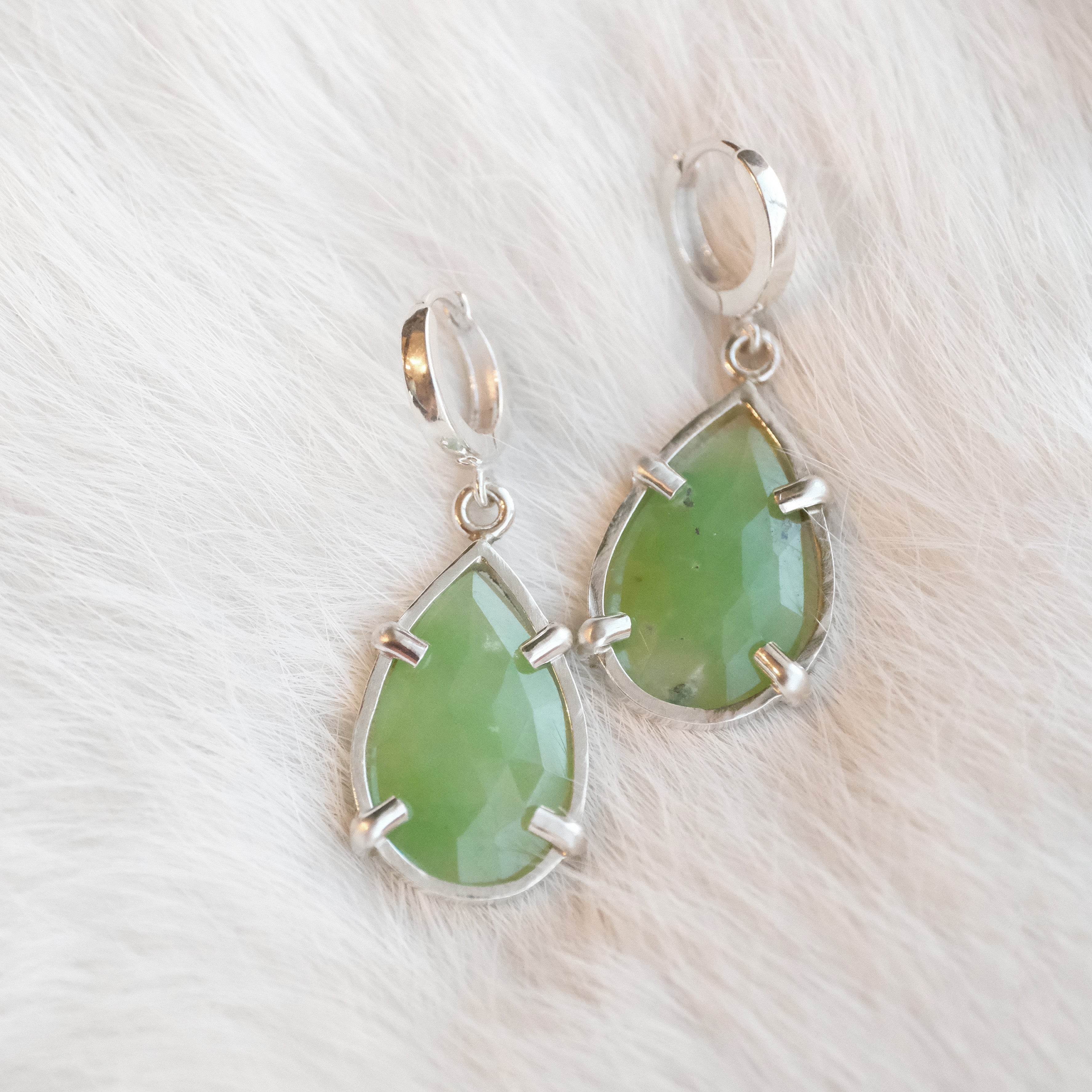 Chrysoprase Looking Glass Earrings - One of a Kind