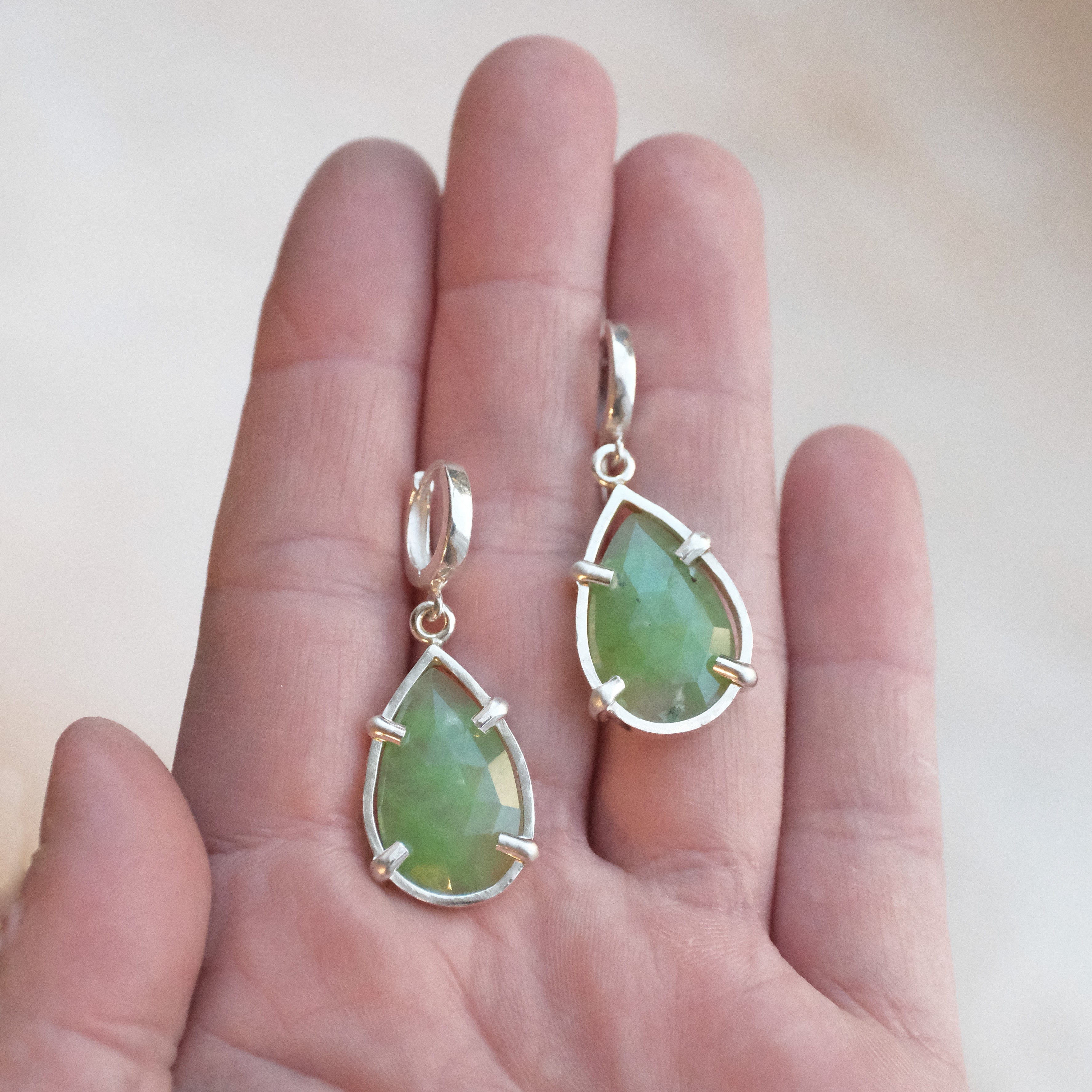 Chrysoprase Looking Glass Earrings - One of a Kind