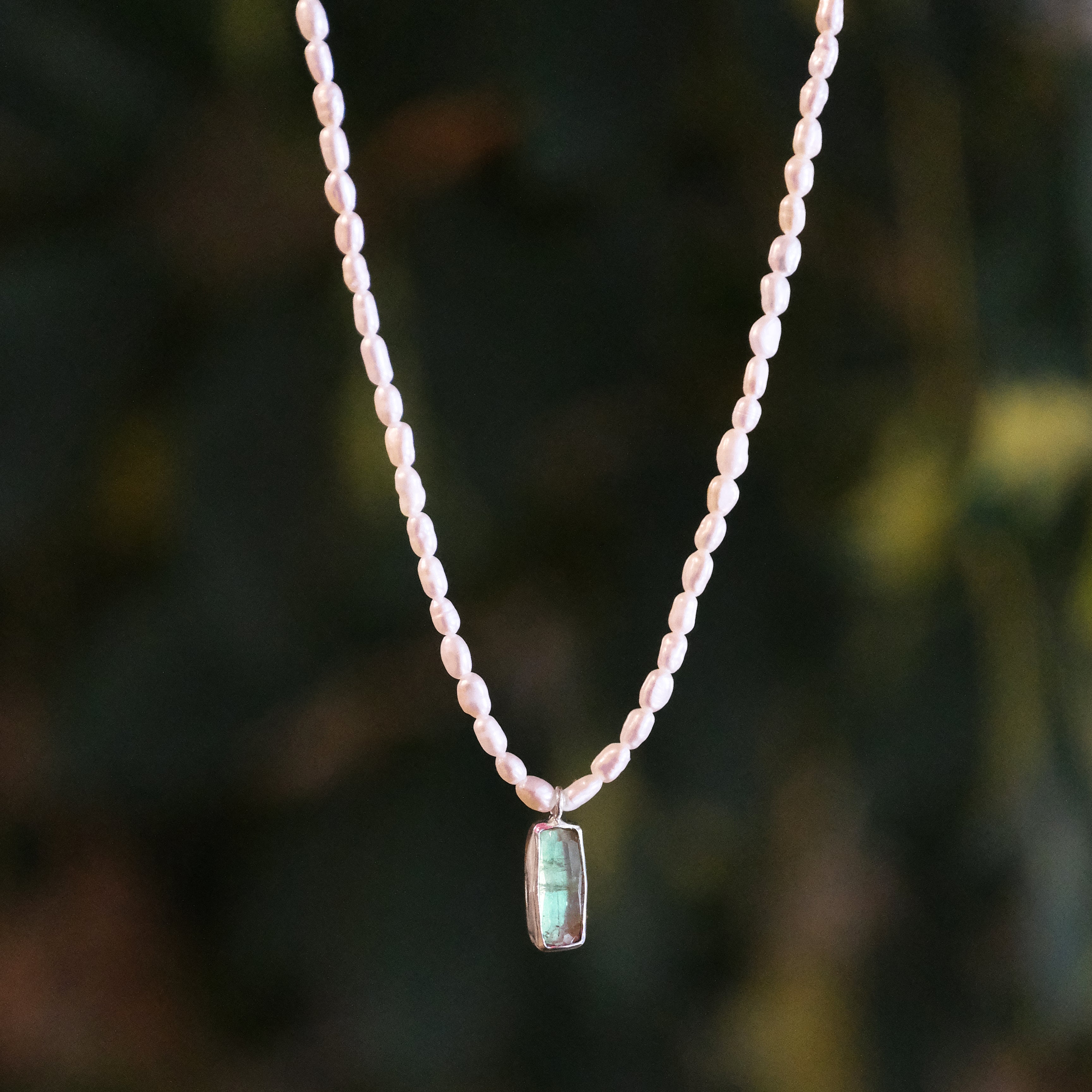 Freshwater Pearl + Green Tourmaline Necklace - One of a Kind