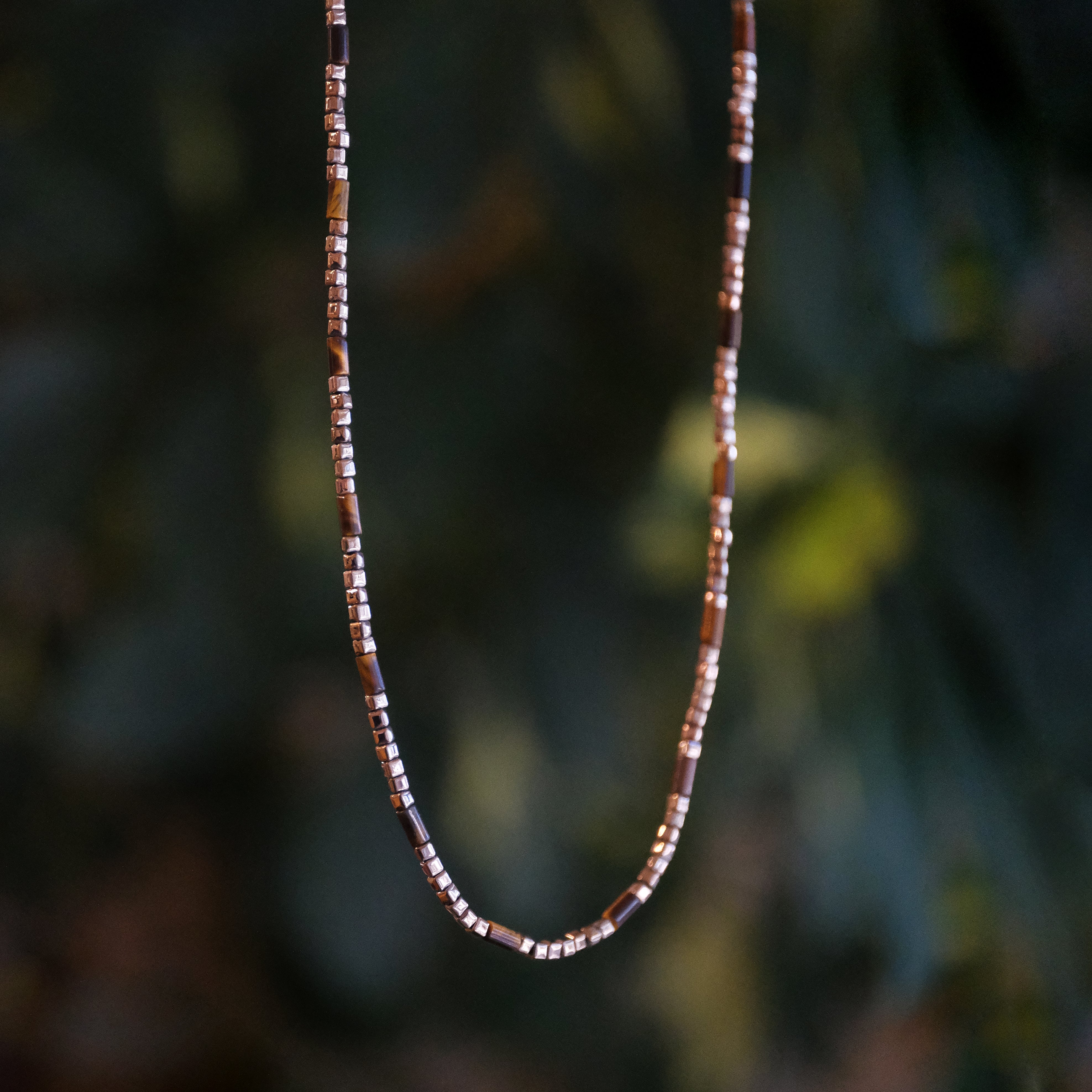 Tiger Eye + Pyrite Pattern Necklace - One of a Kind