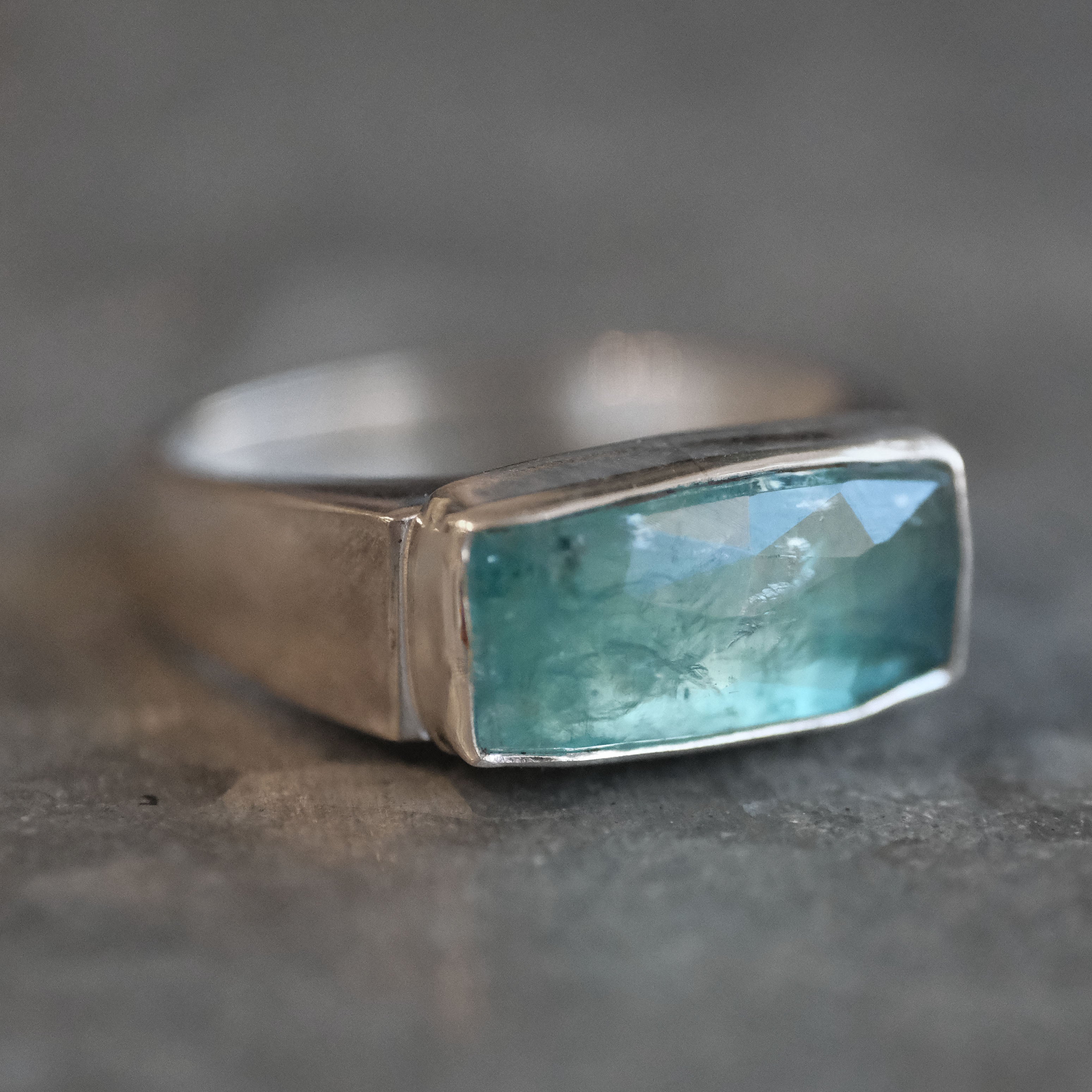 Aqua Kyanite + Sterling Bar Ring (Size 8) - One of a Kind