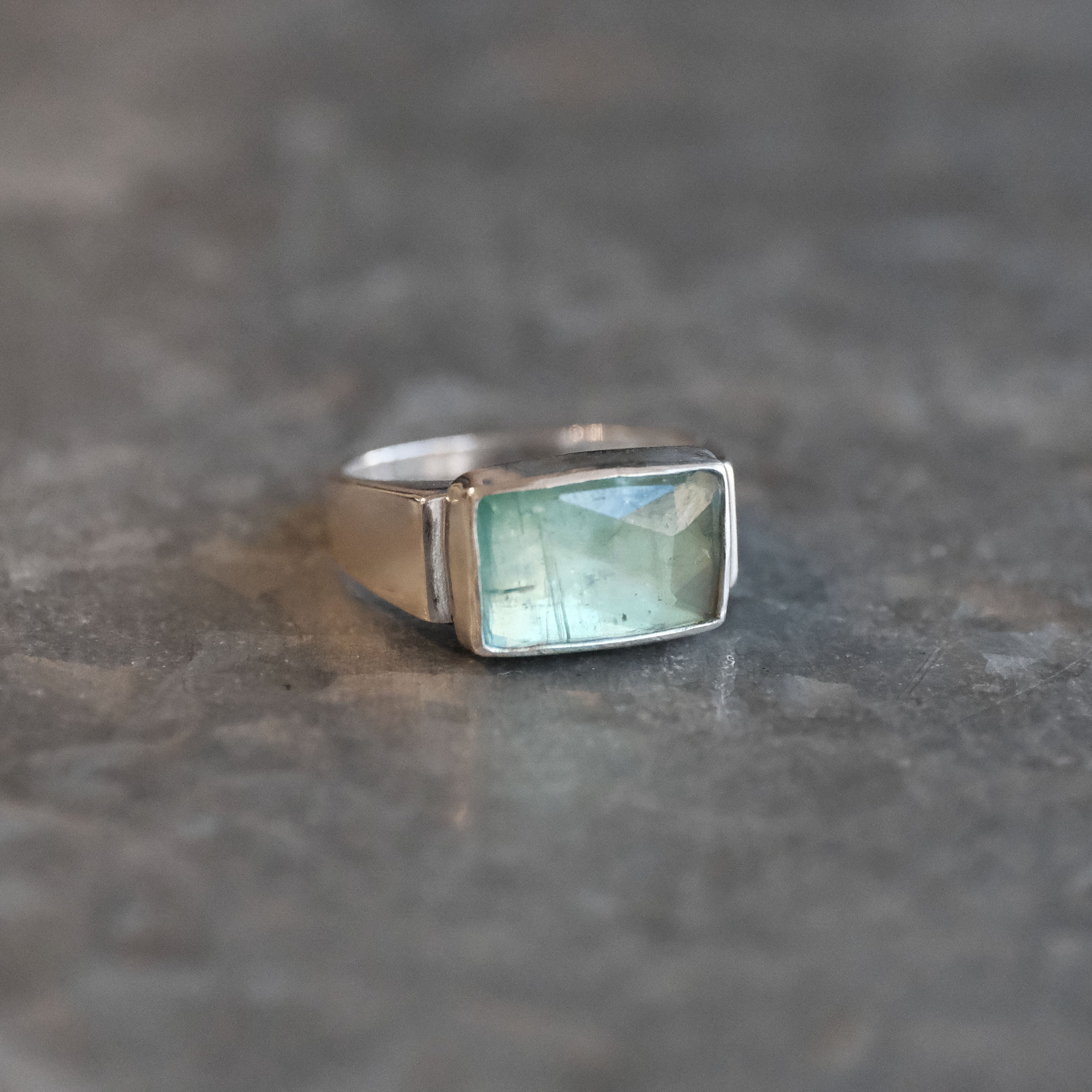 Green Kyanite + Sterling Bar Ring (Size 6) - One of a Kind