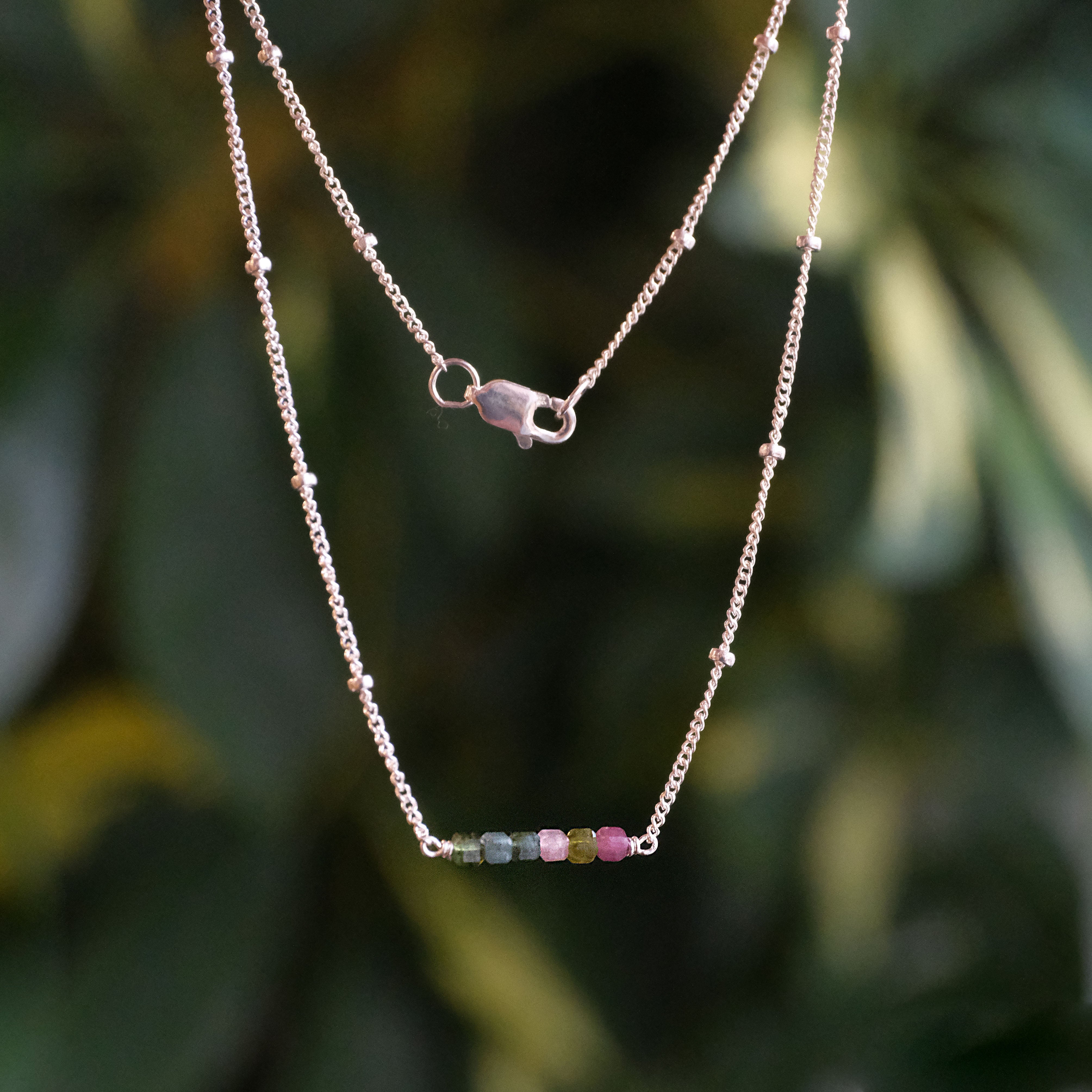 Tourmaline + Sterling Inchworm Necklace