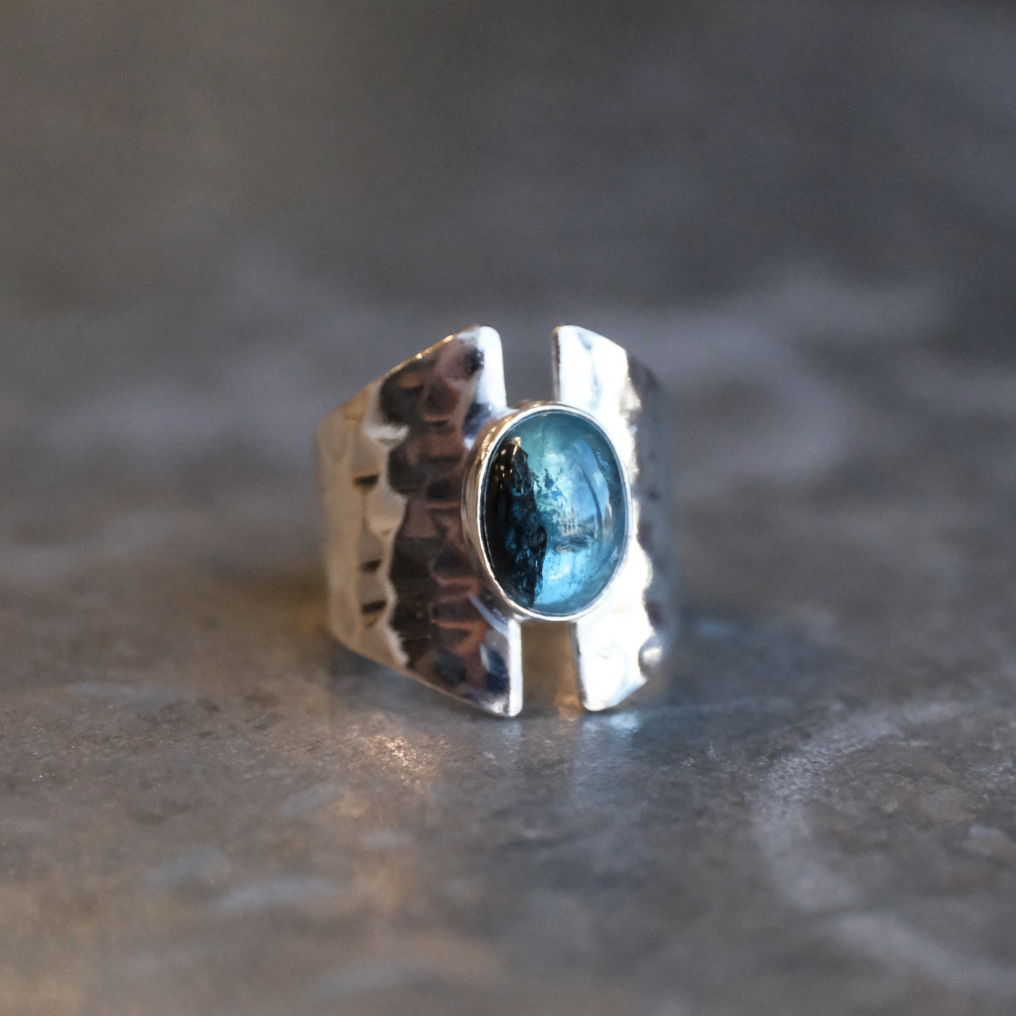 Blue Tourmaline Shield Ring (Size 6.5) - One of a Kind