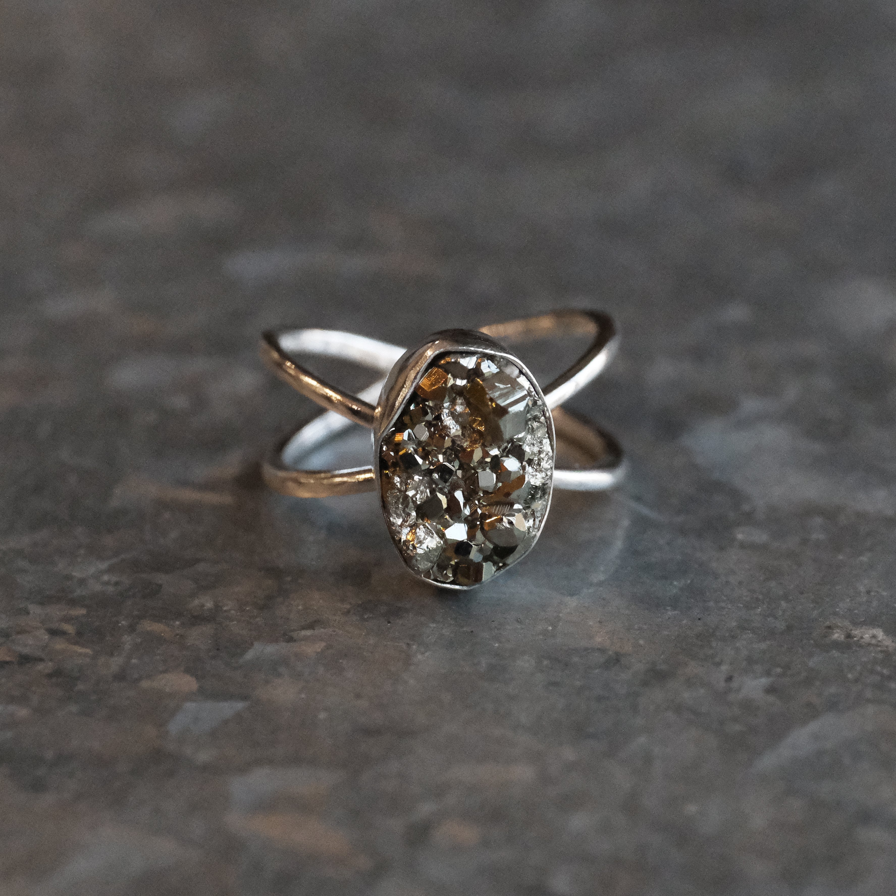 Pyrite Atom Ring (Size 8) - One of a Kind