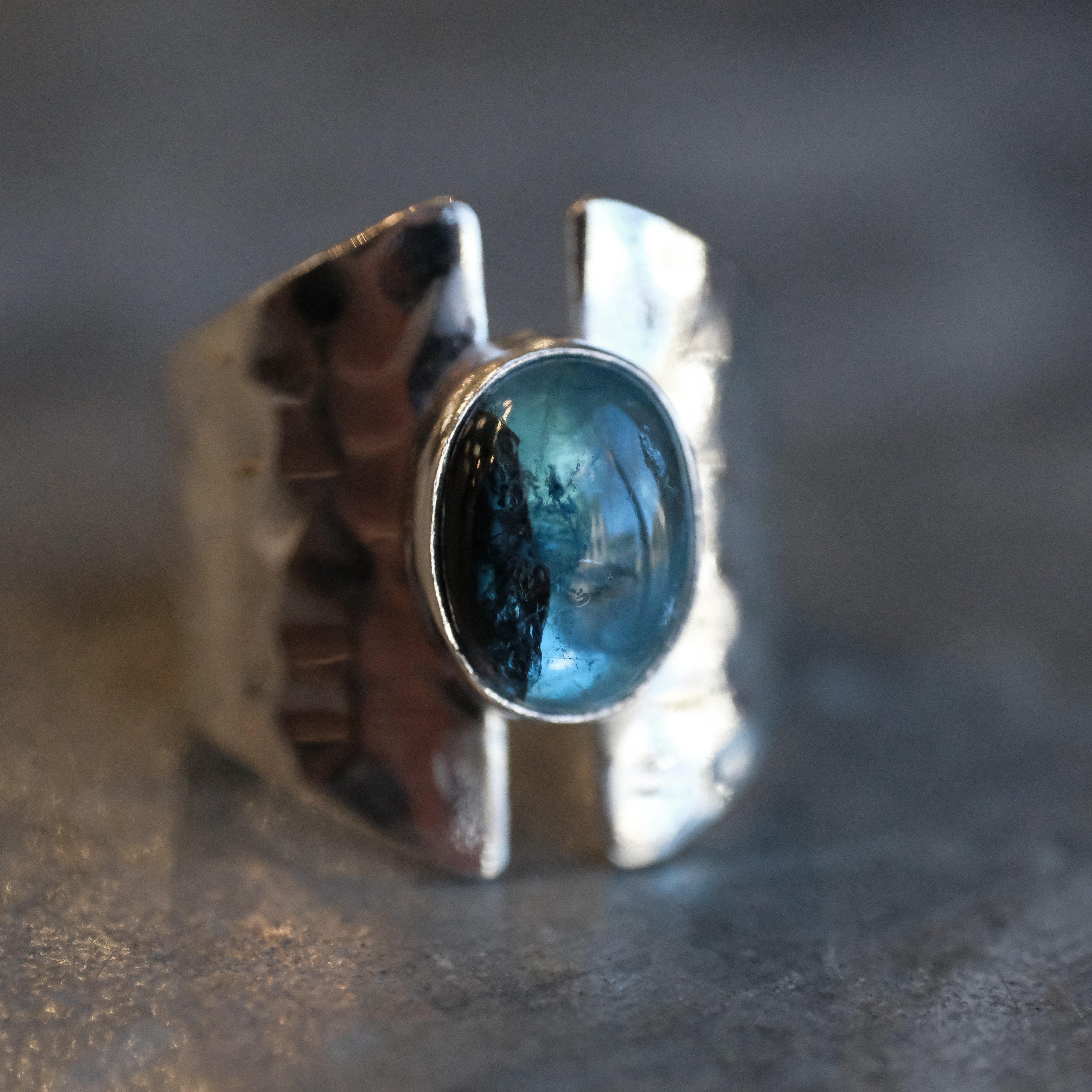 Blue Tourmaline Shield Ring (Size 6.5) - One of a Kind