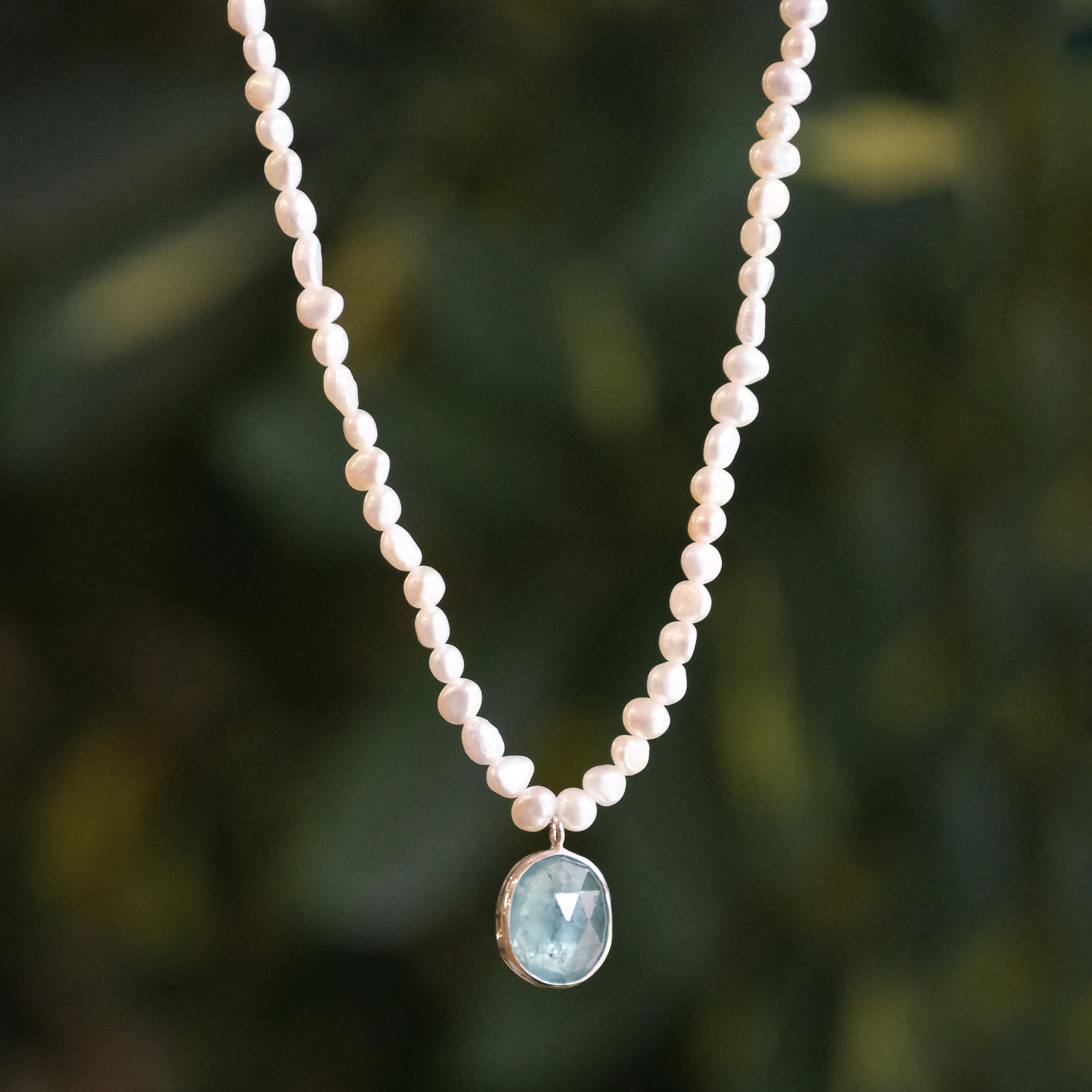 Freshwater Pearl + Kyanite Wrack Line Necklace - One of a Kind