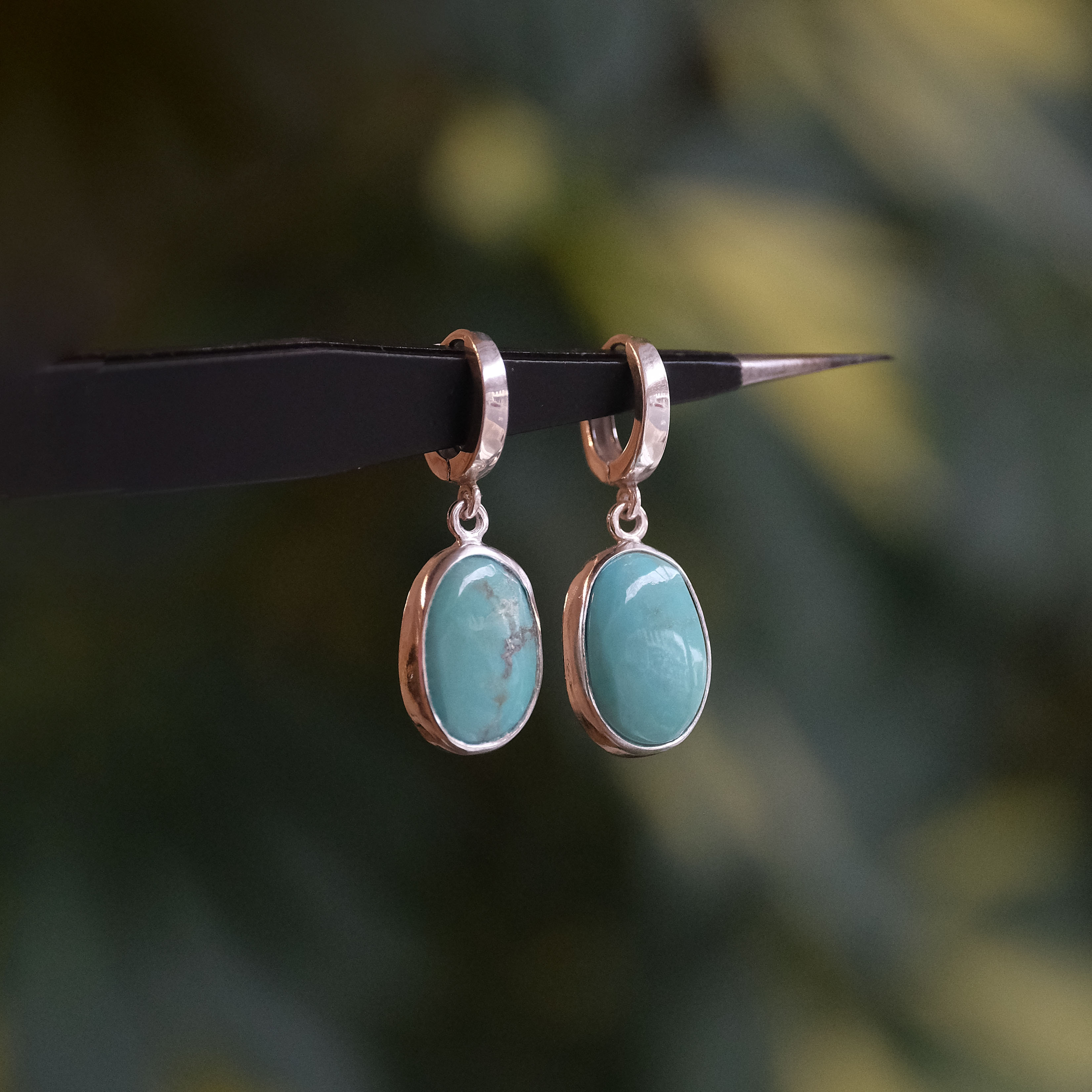 Turquoise Droplet Hugger Earrings - One of a Kind