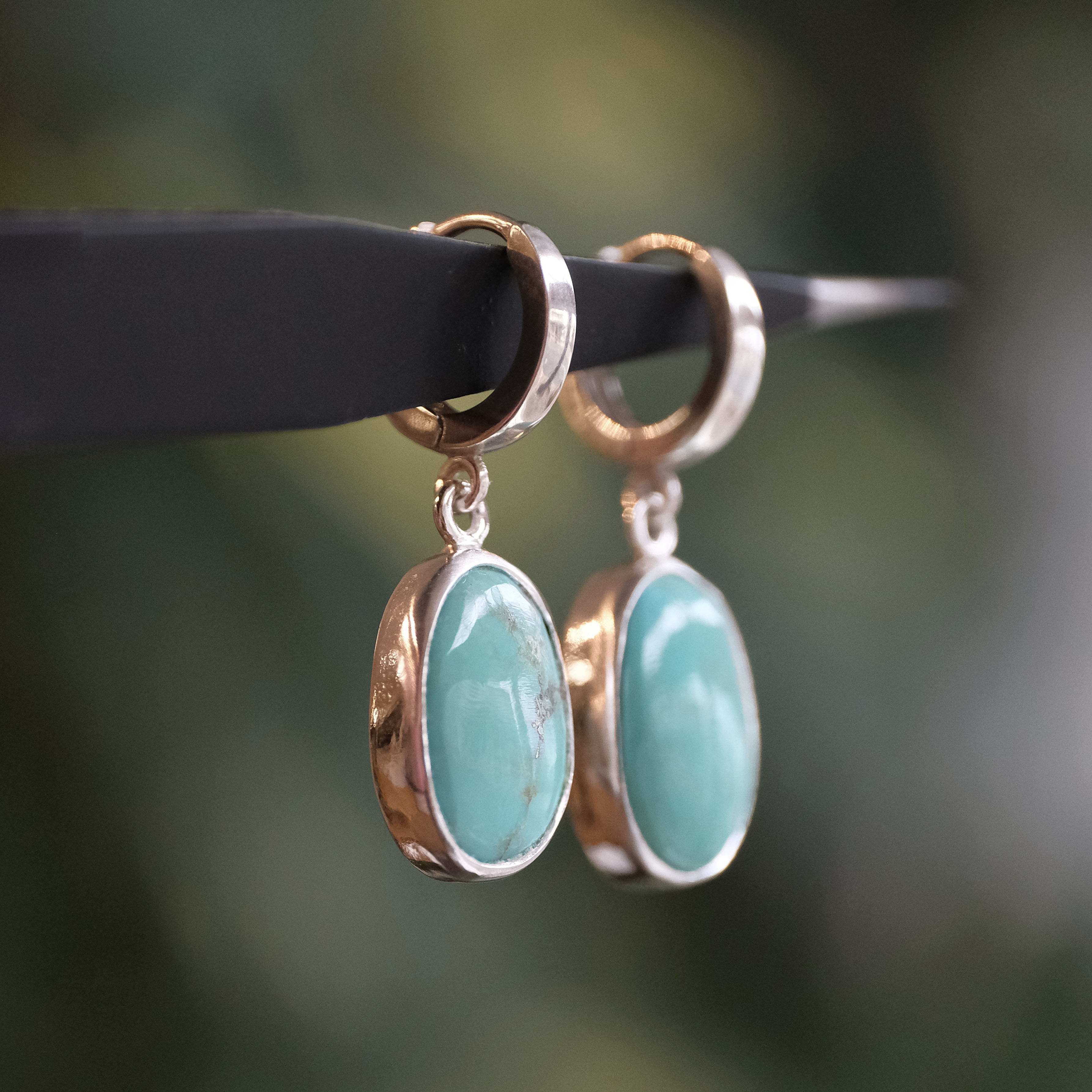 Turquoise Droplet Hugger Earrings - One of a Kind