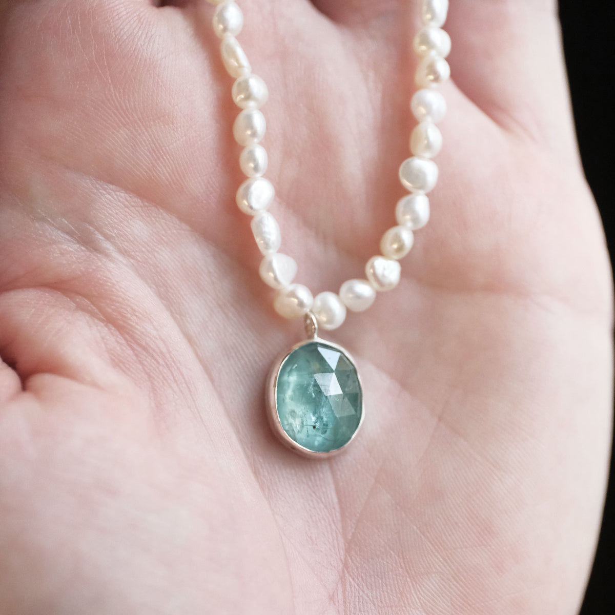 Freshwater Pearl + Kyanite Wrack Line Necklace - One of a Kind