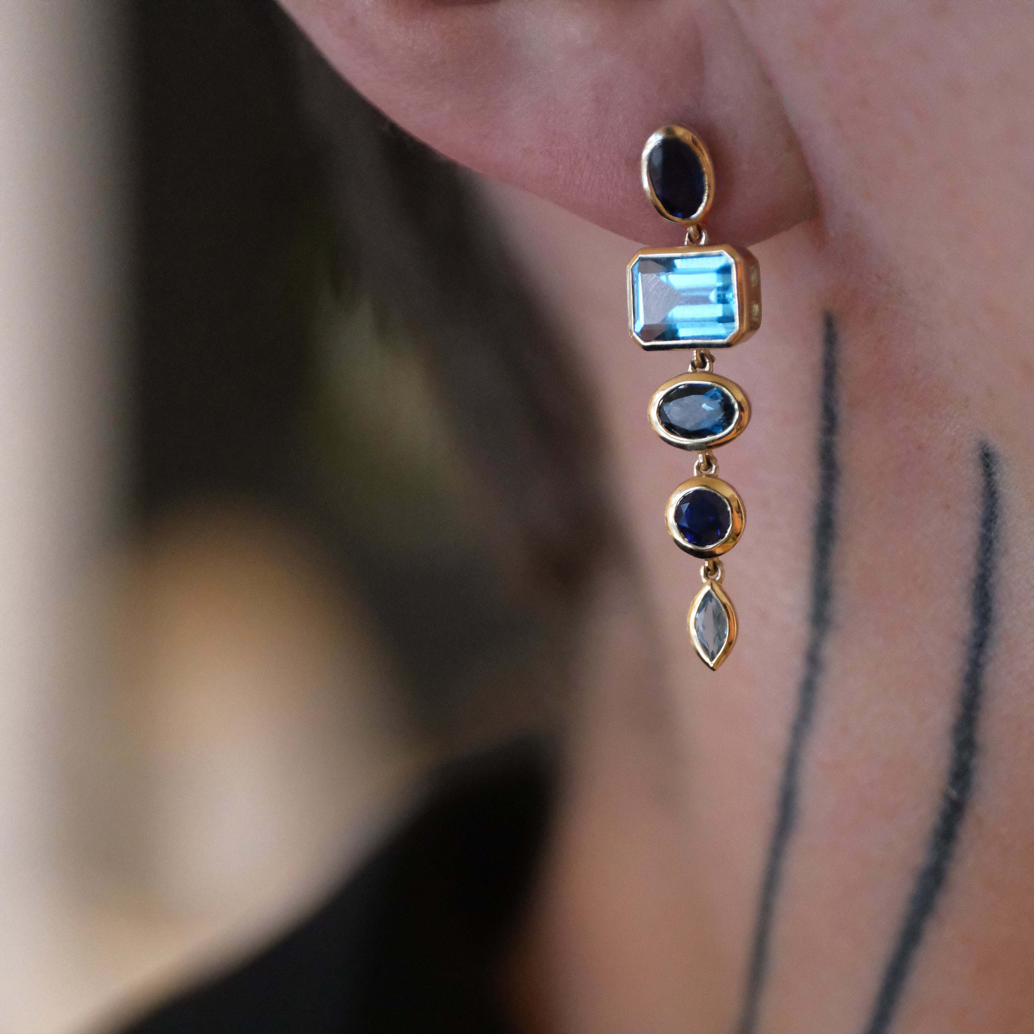 14k Topaz + Lab Sapphire Cascade Earrings
