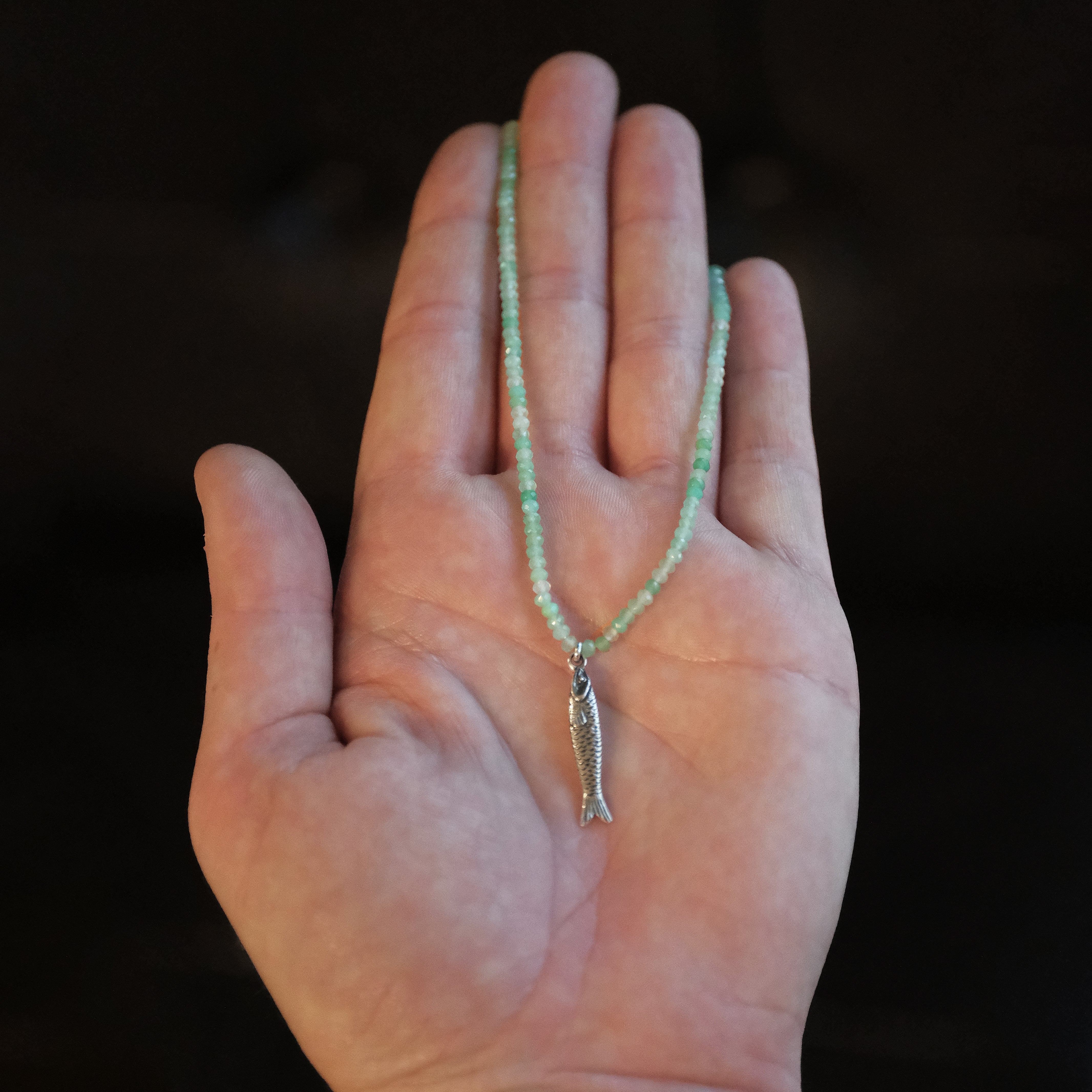 Chrysoprase + Sterling Sardine Necklace