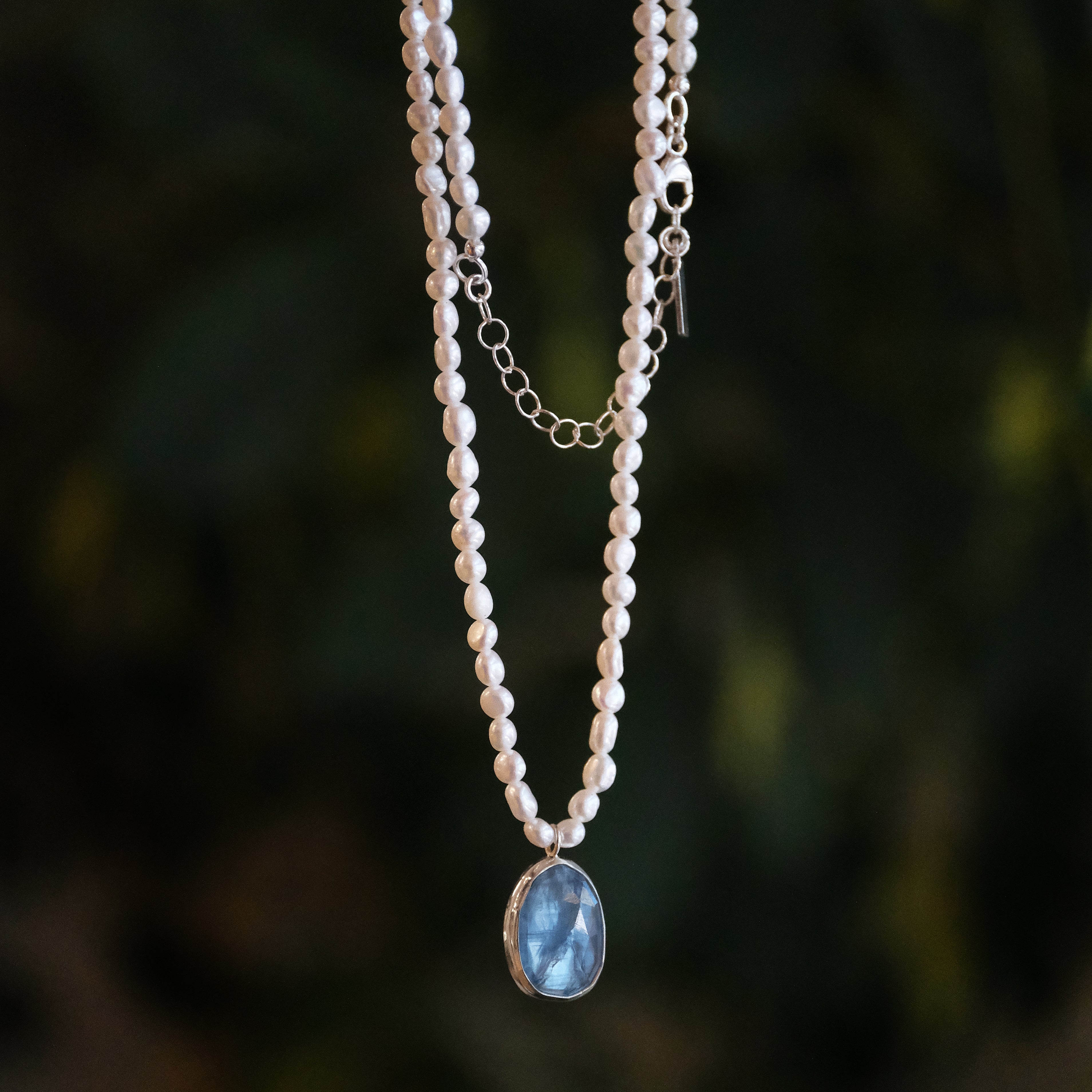 Freshwater Pearl + Kyanite Wrack Line Necklace - One of a Kind