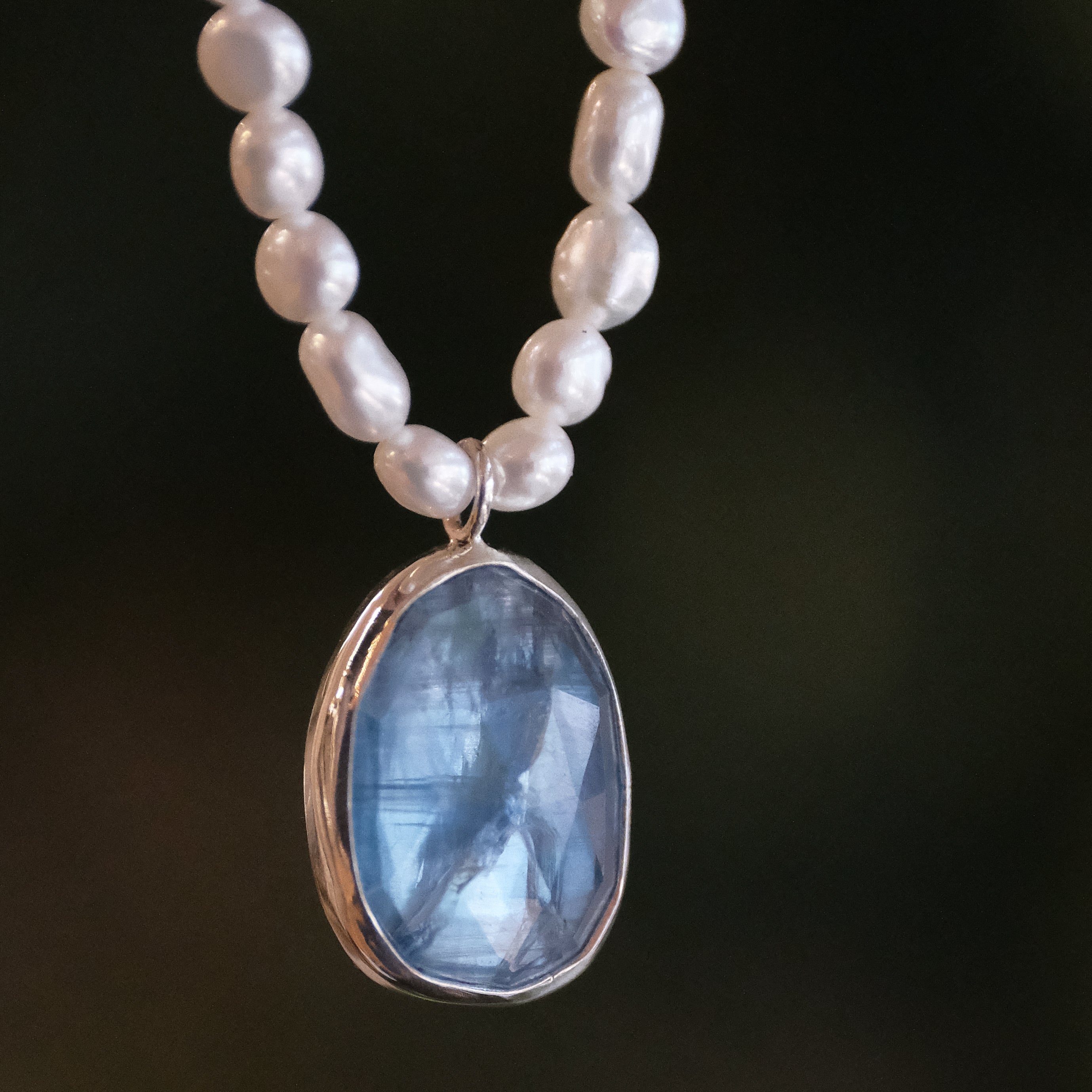 Freshwater Pearl + Kyanite Wrack Line Necklace - One of a Kind