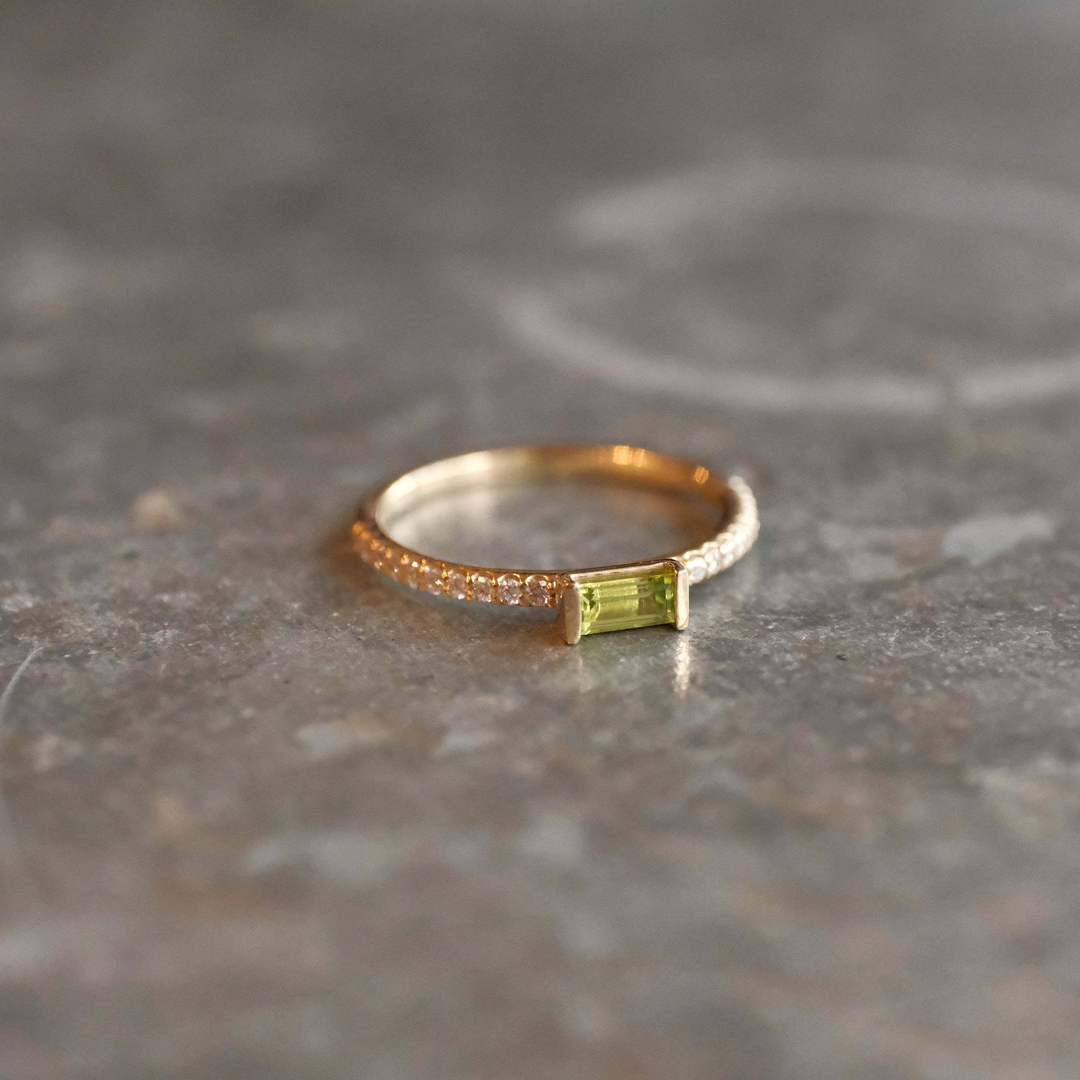 14k Peridot + Natural Diamond Monaco Ring