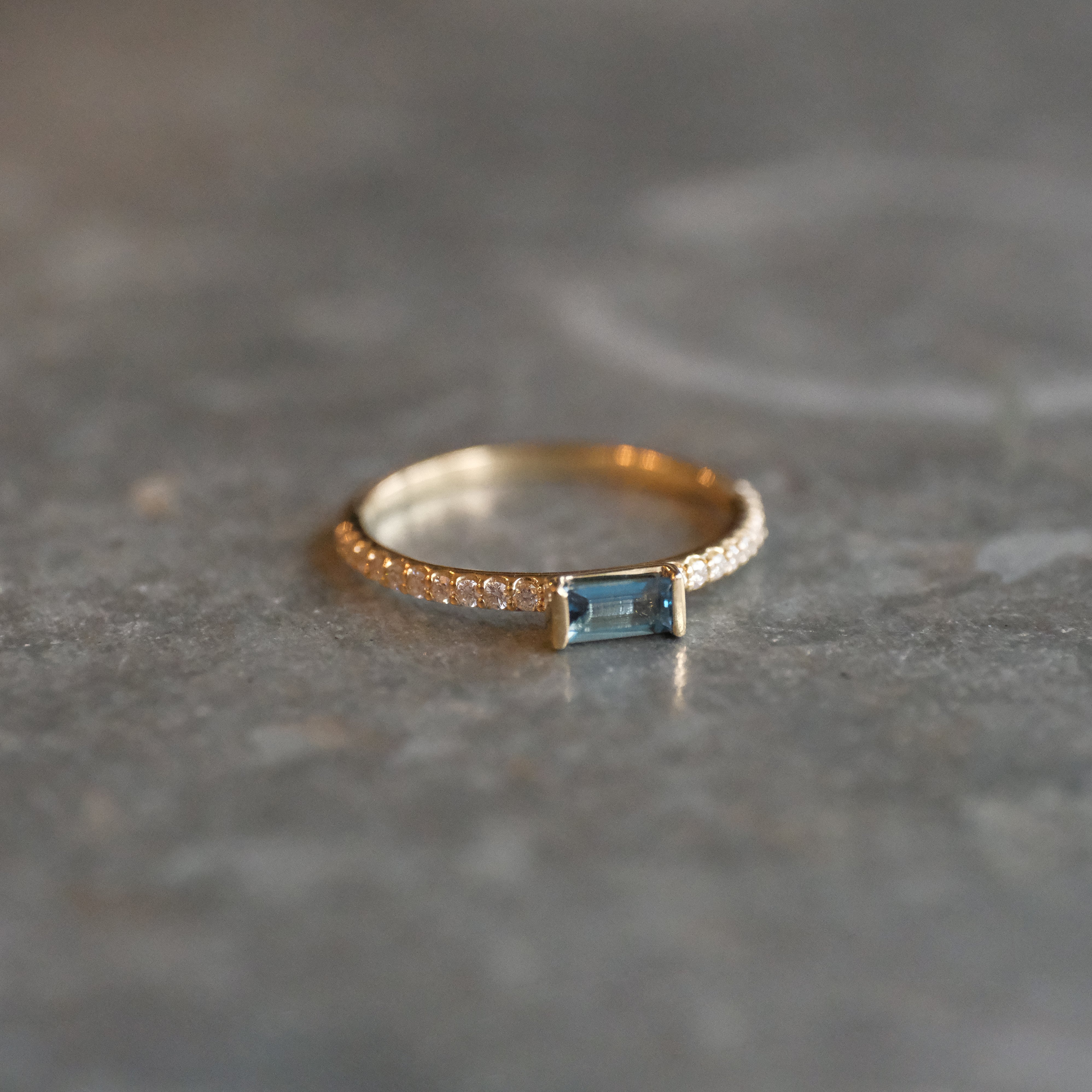 14k Topaz + Natural Diamond Monaco Ring