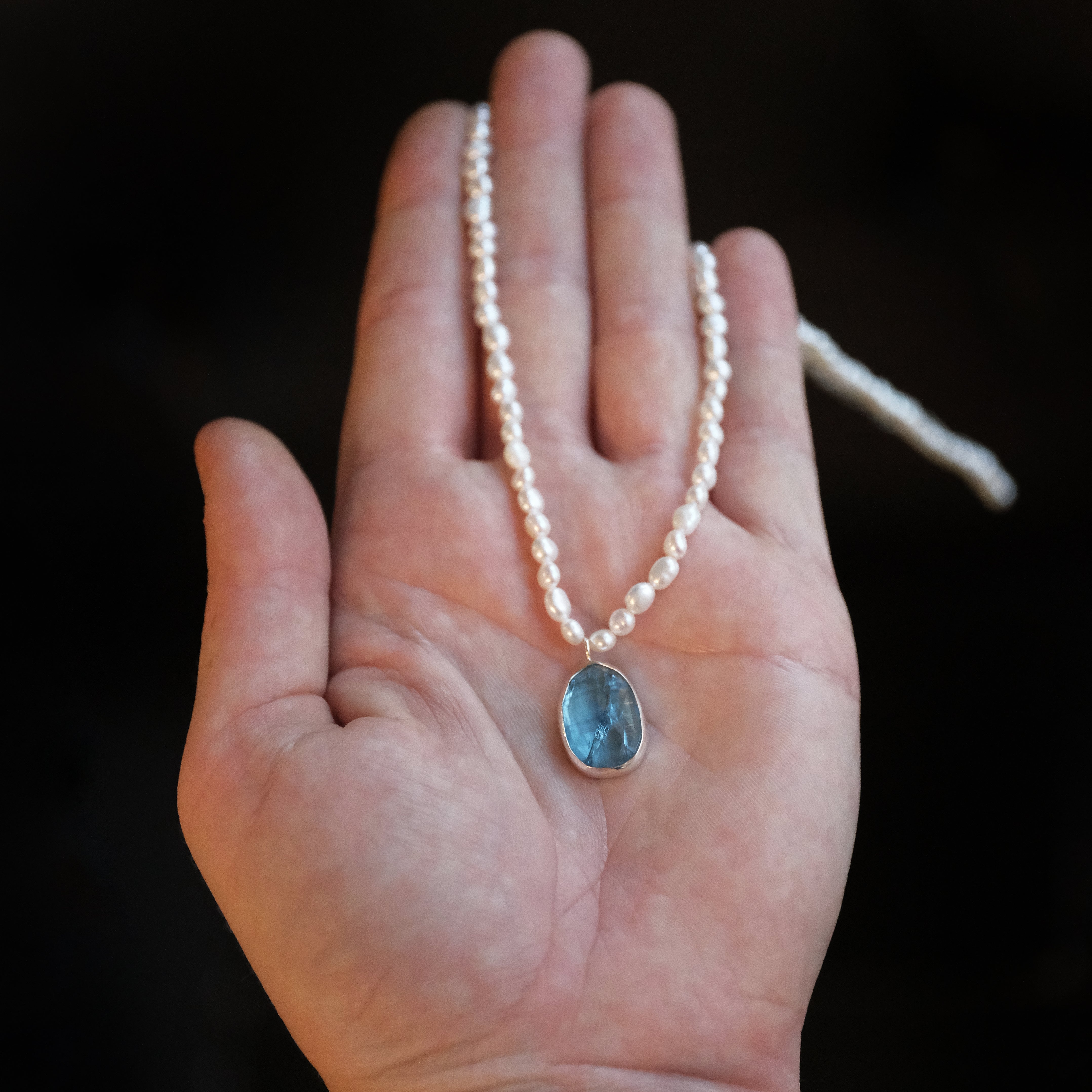 Freshwater Pearl + Kyanite Wrack Line Necklace - One of a Kind