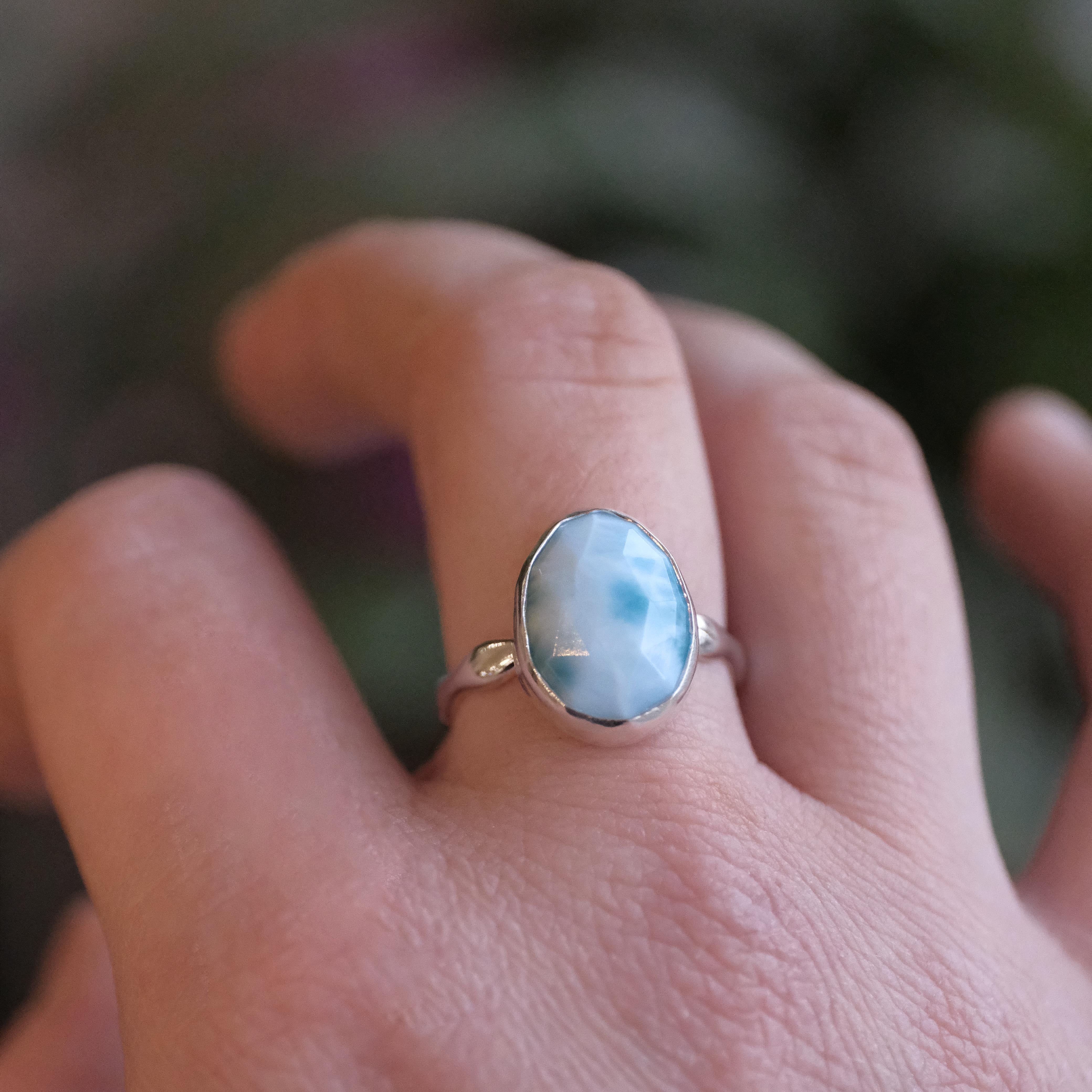 Larimar Wave Ring (Size 8) - One of a Kind