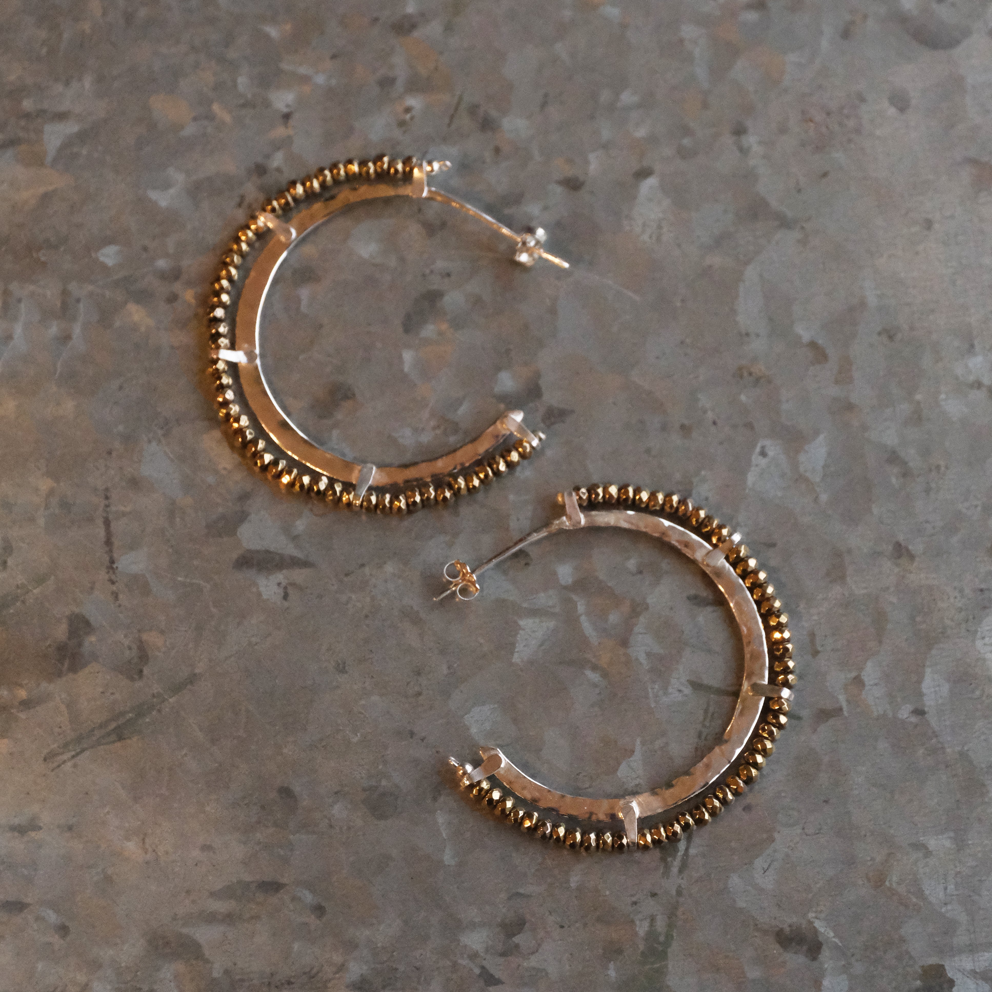 Pyrite + Sterling Golden Bend Hoops - One of a Kind