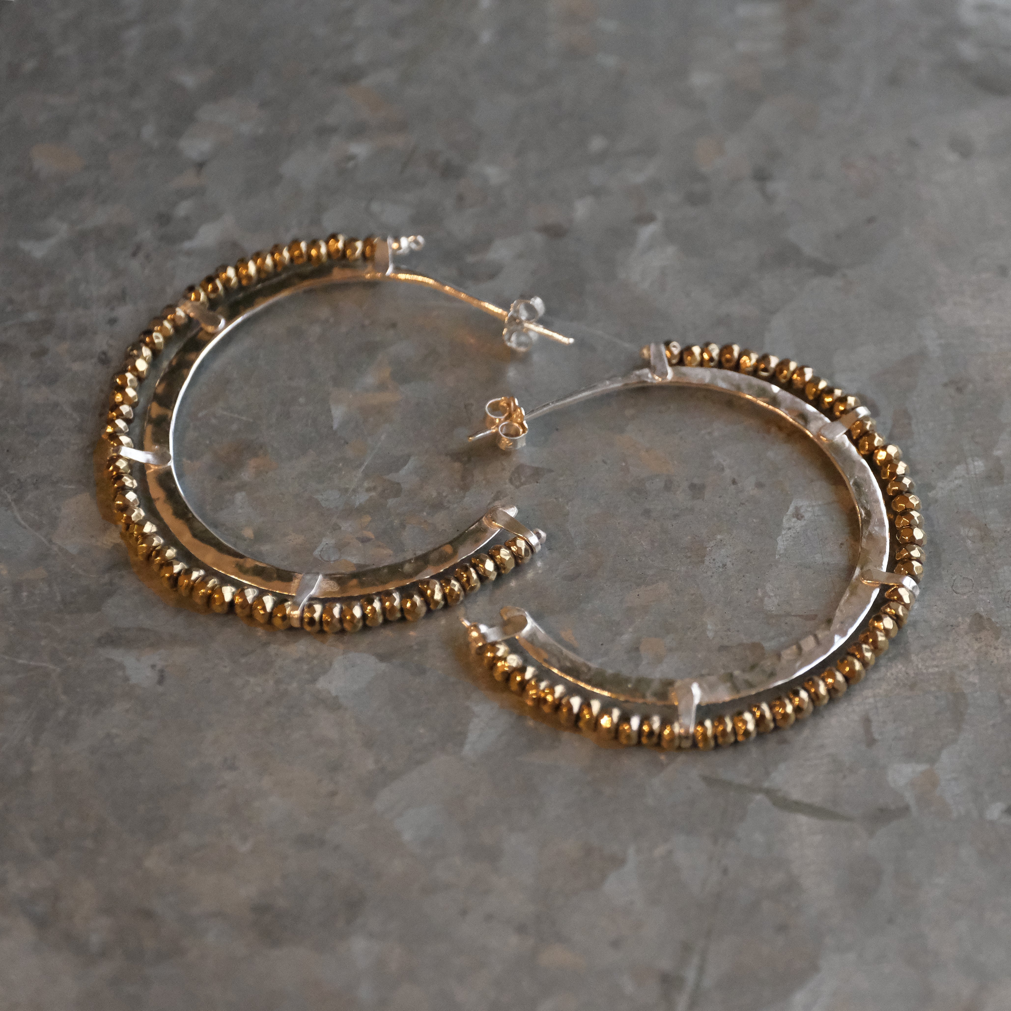 Pyrite + Sterling Golden Bend Hoops - One of a Kind