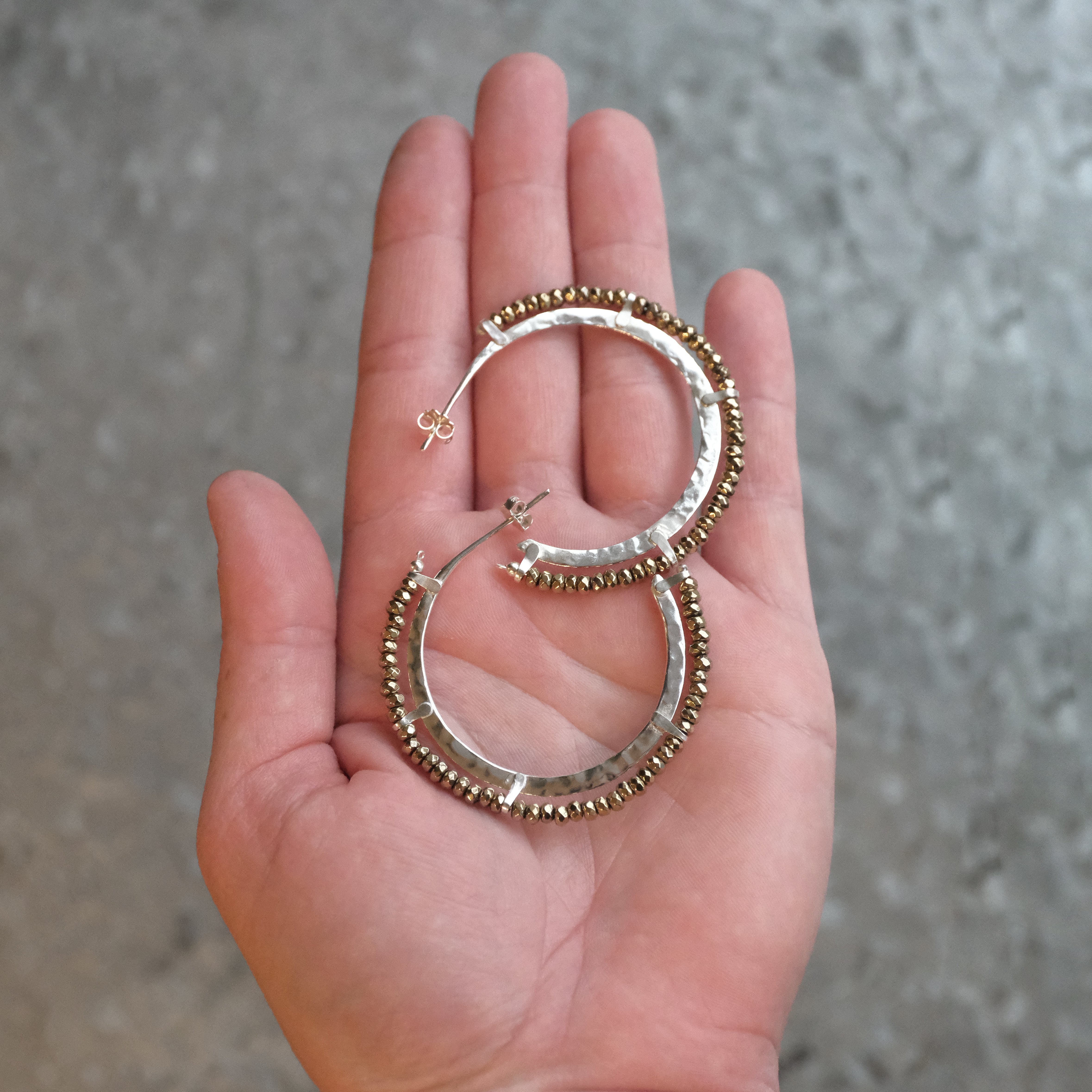 Pyrite + Sterling Golden Bend Hoops - One of a Kind