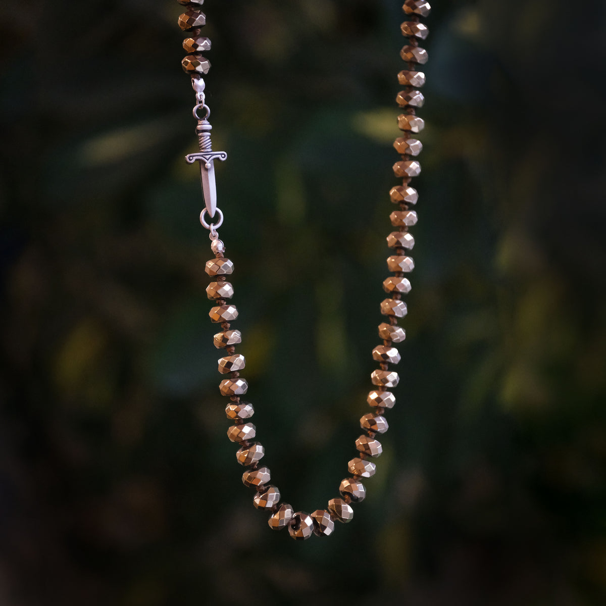 Knotted Pyrite + Sterling Dagger Necklace