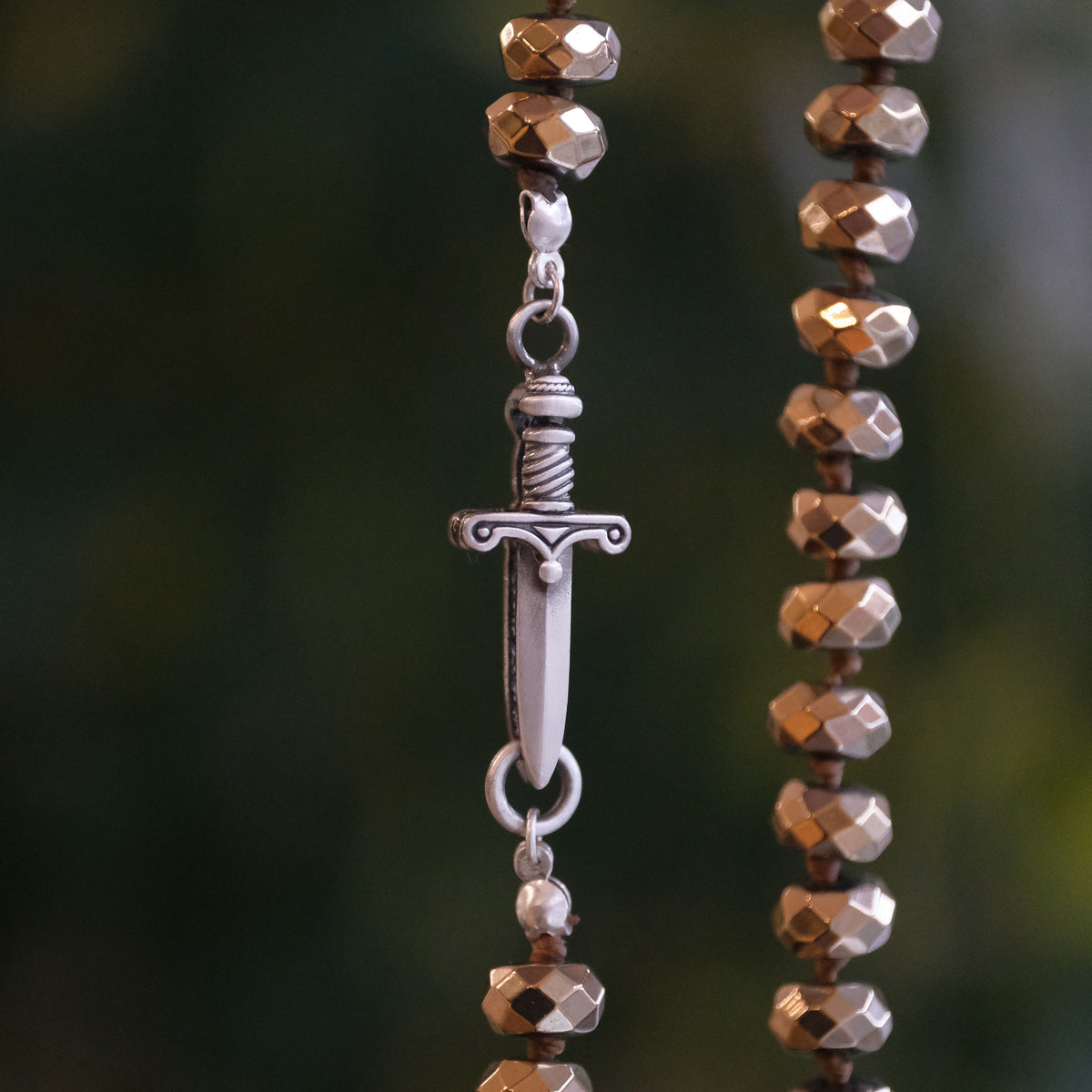 Knotted Pyrite + Sterling Dagger Necklace