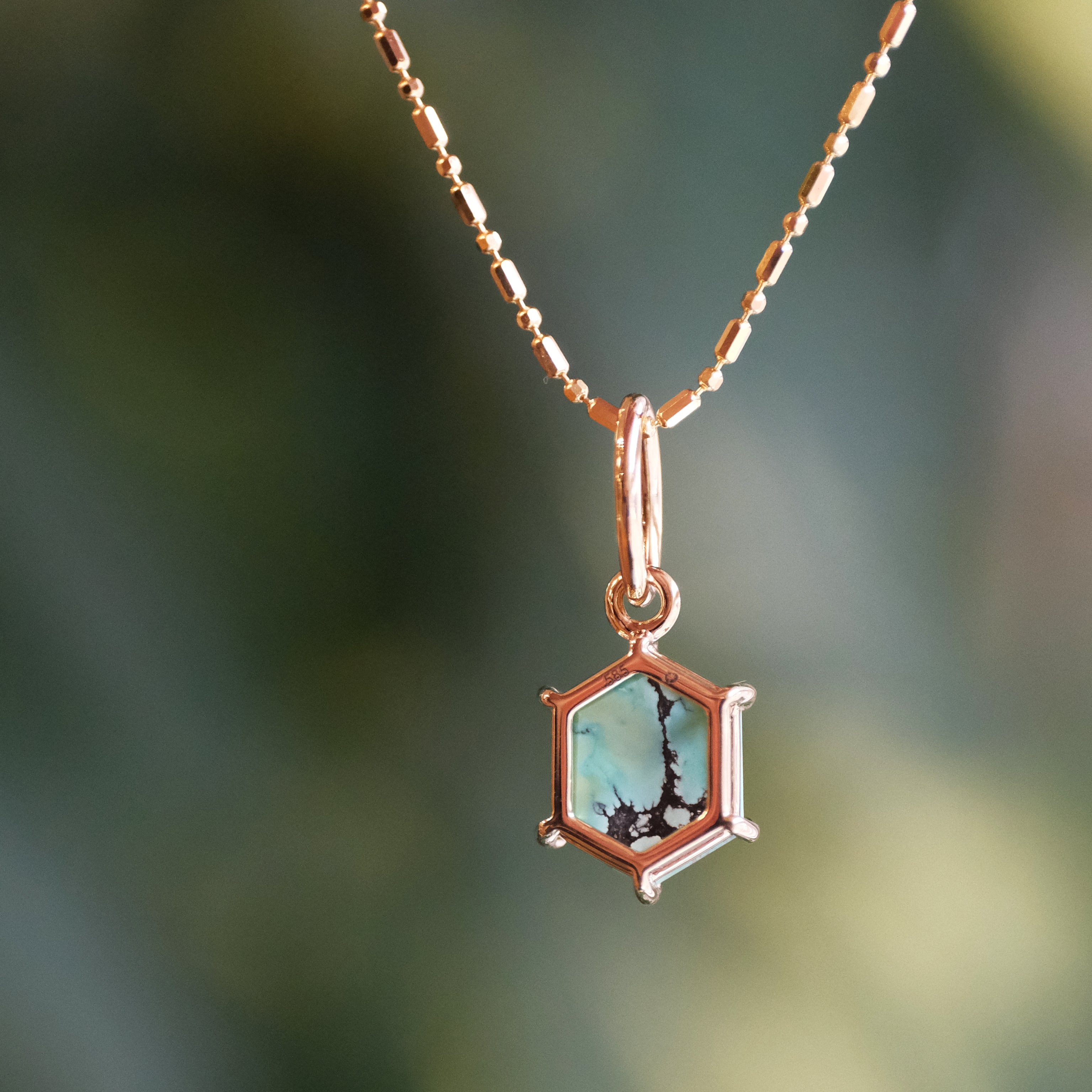 14k + Hubei Turquoise Hexi Necklace - One of a Kind
