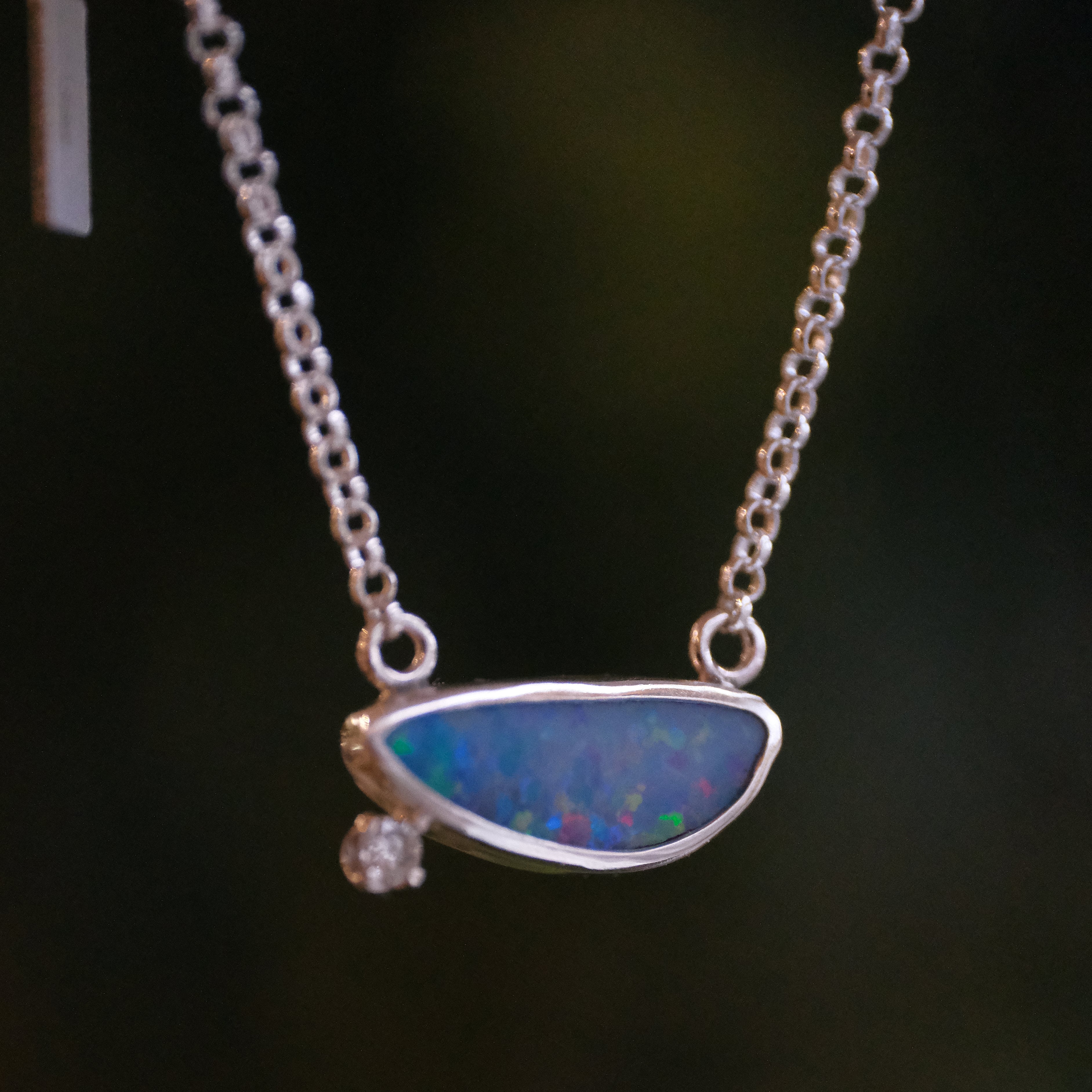 Opal + Diamond Deep Blue Necklace - One of a Kind