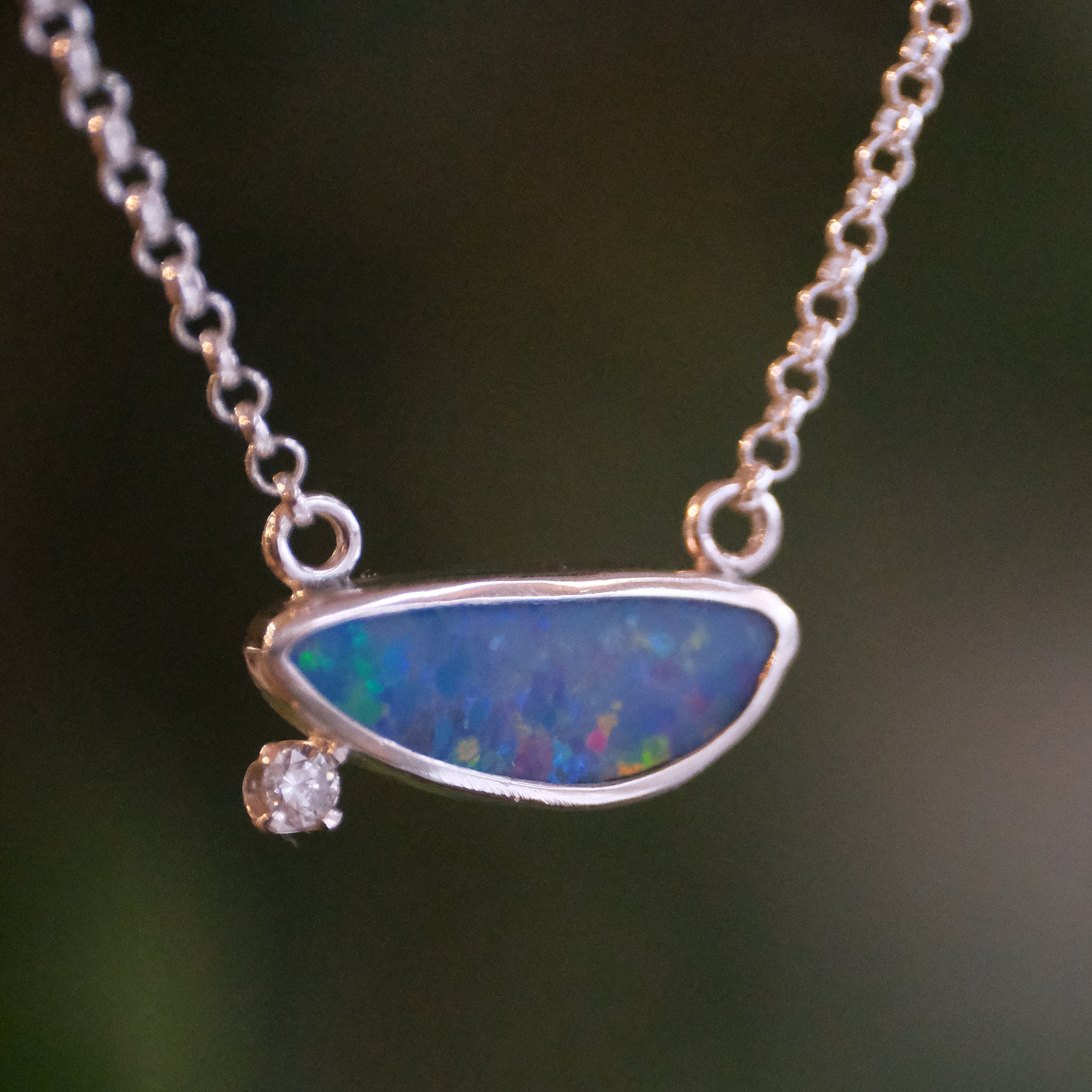 Opal + Diamond Deep Blue Necklace - One of a Kind