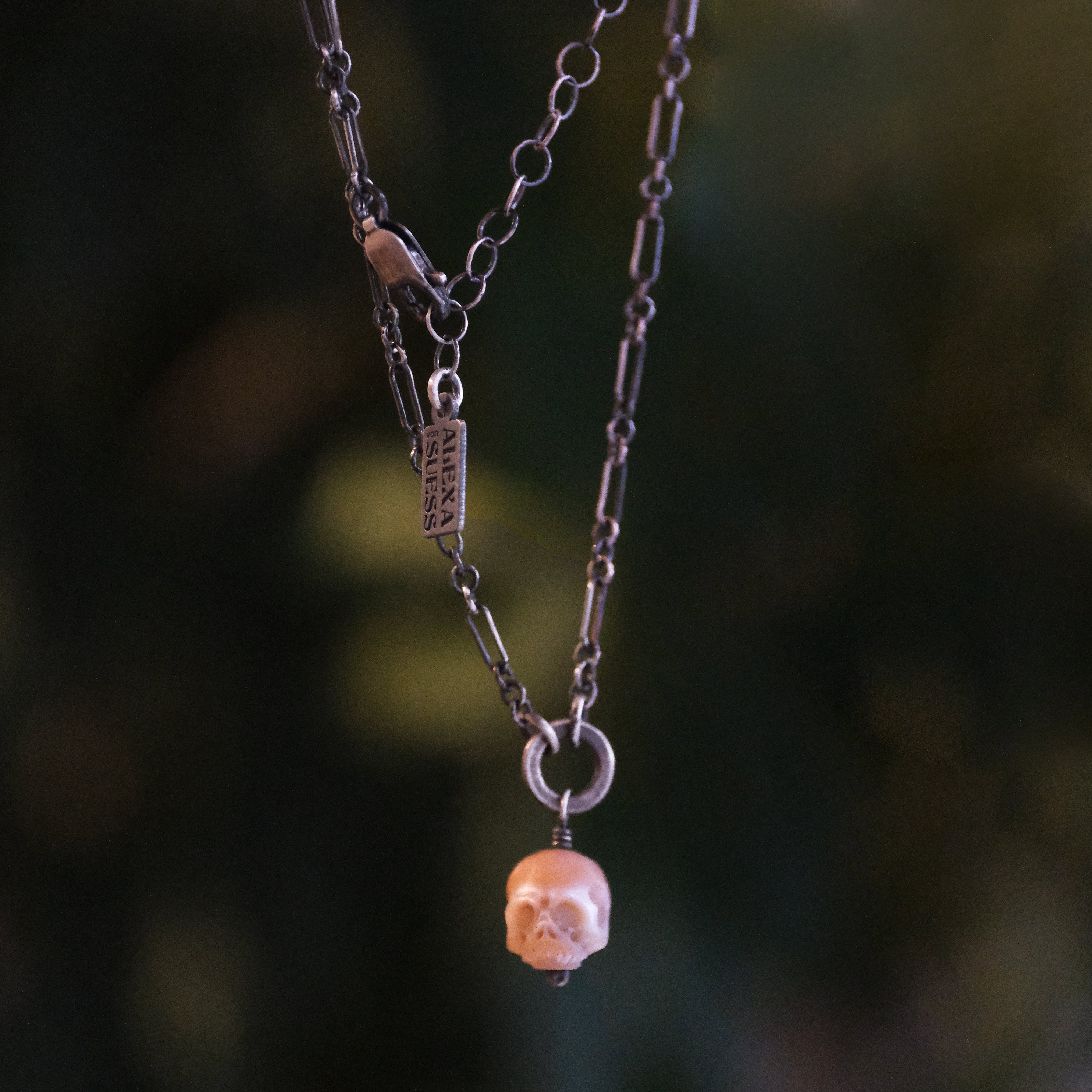 La Morte Carved Pearl Skull Necklace - One of a Kind