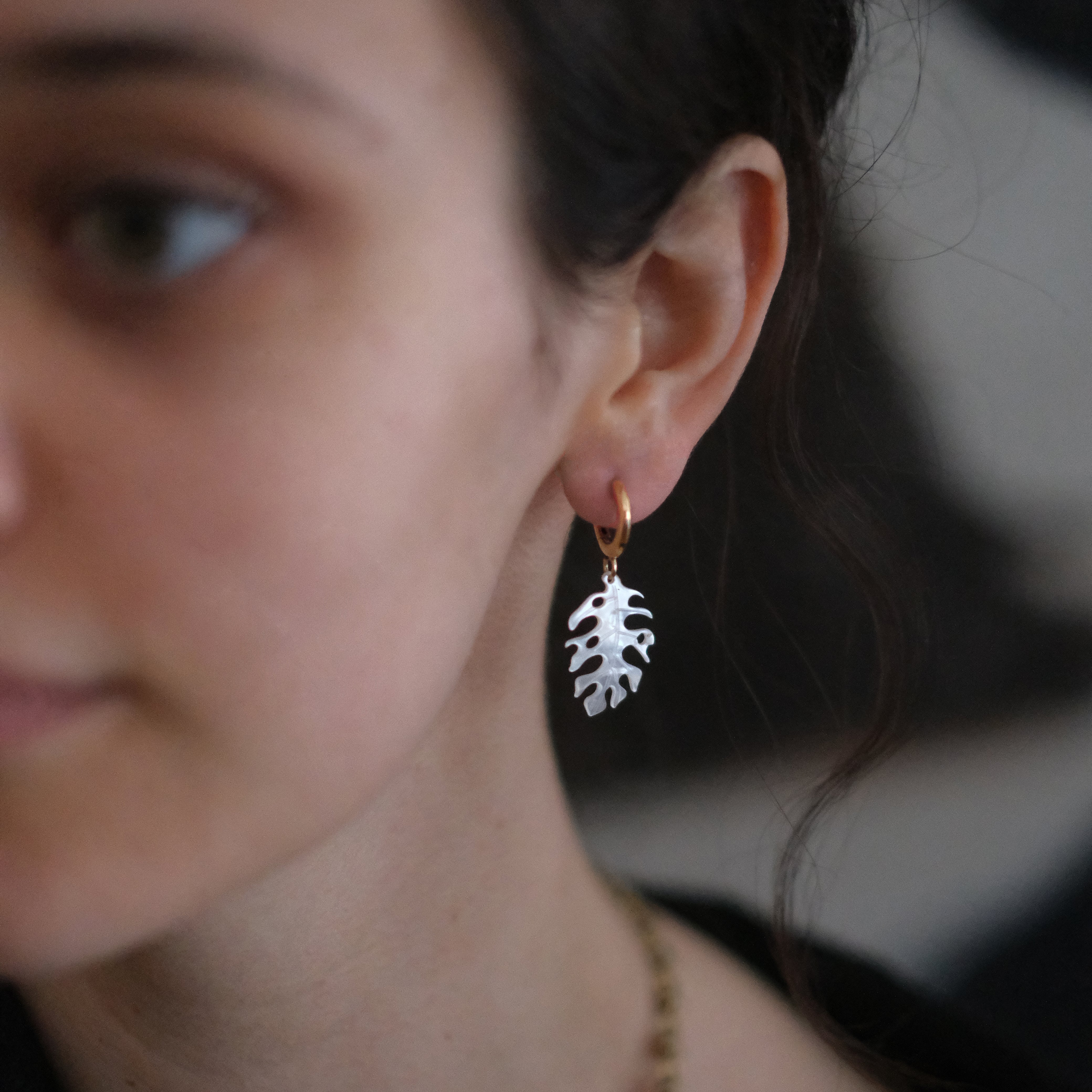Bronze + Mother of Pearl Esqueleto Leaf Earrings