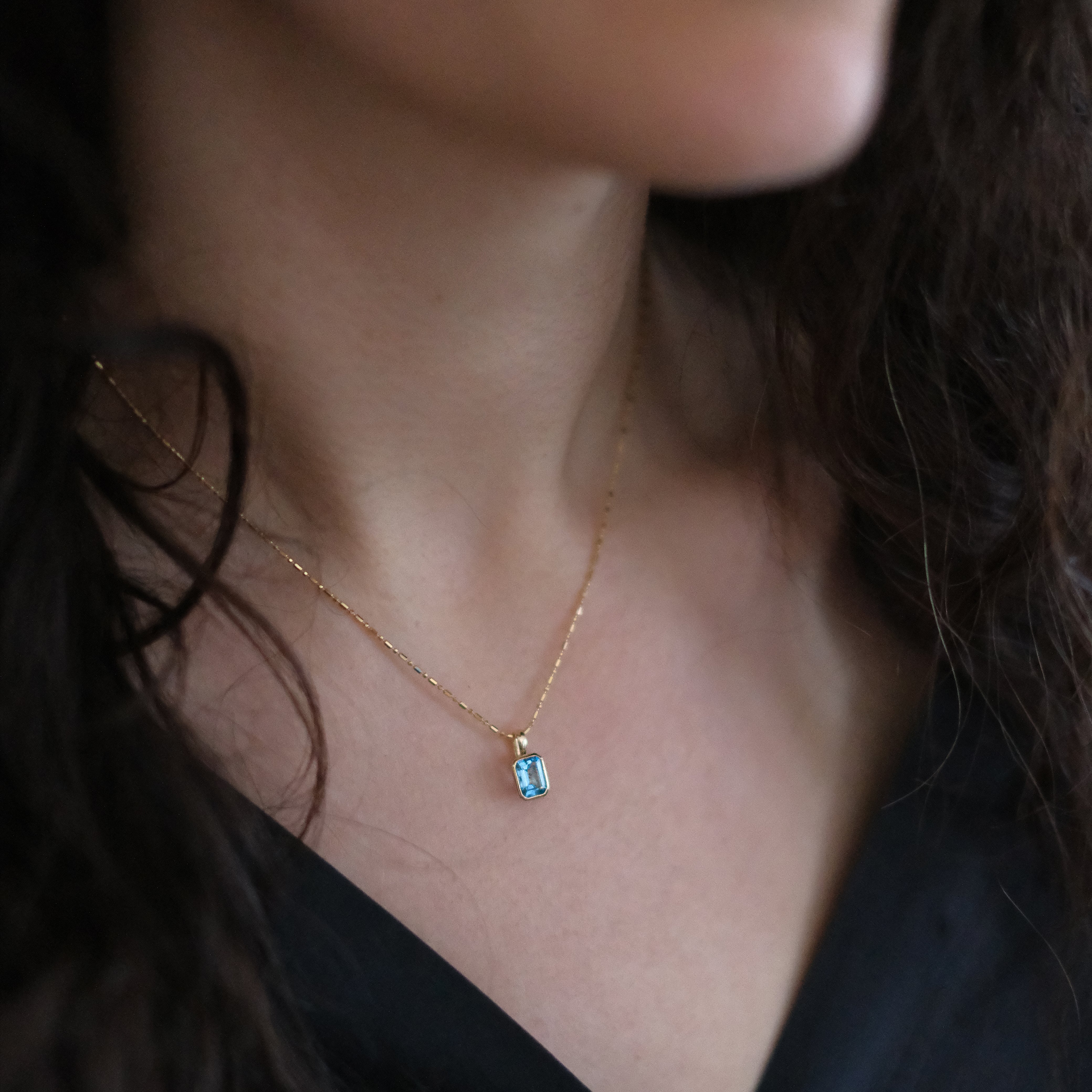 14k + Swiss Blue Topaz Lyon Necklace