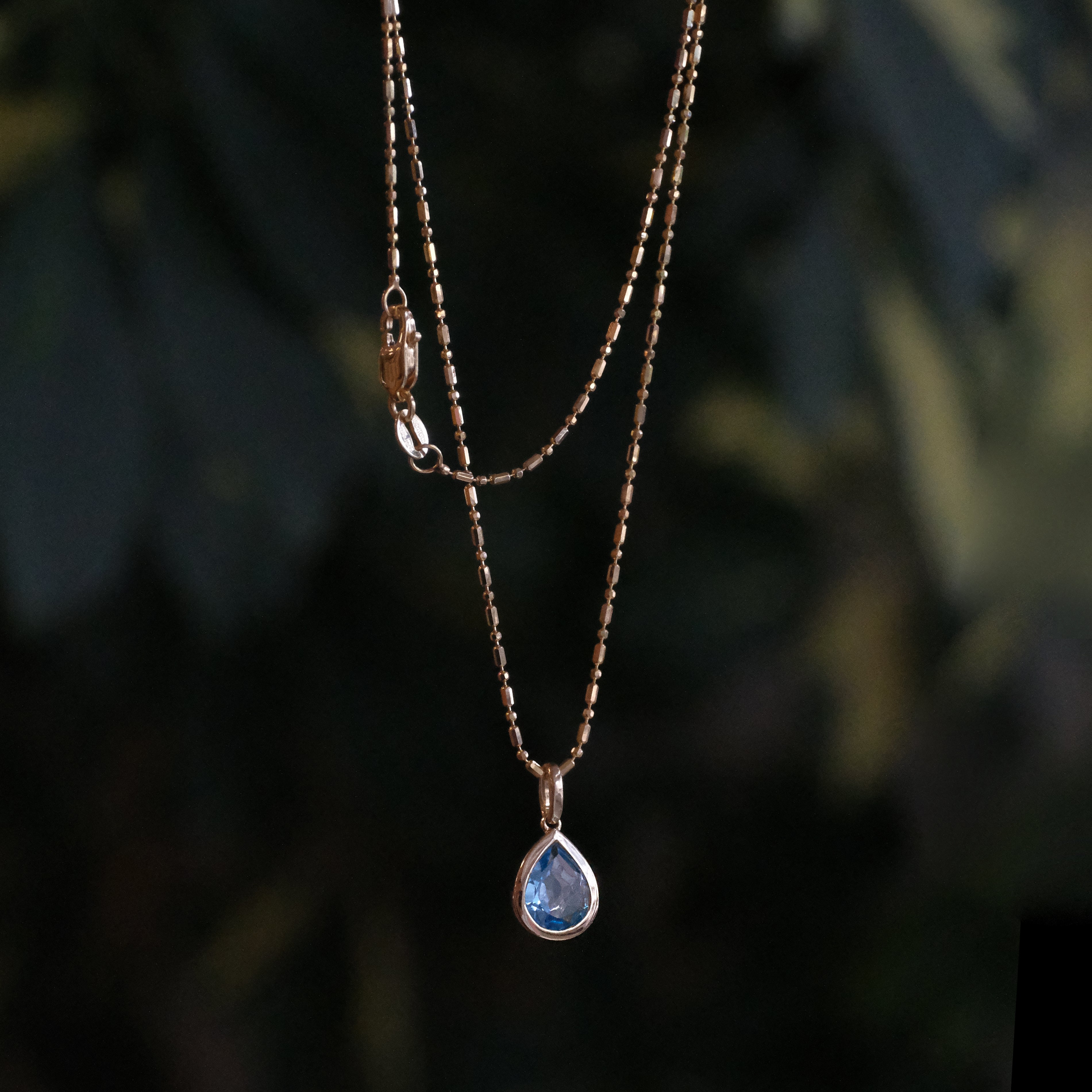 14k + Swiss Blue Topaz Waterdrop Necklace