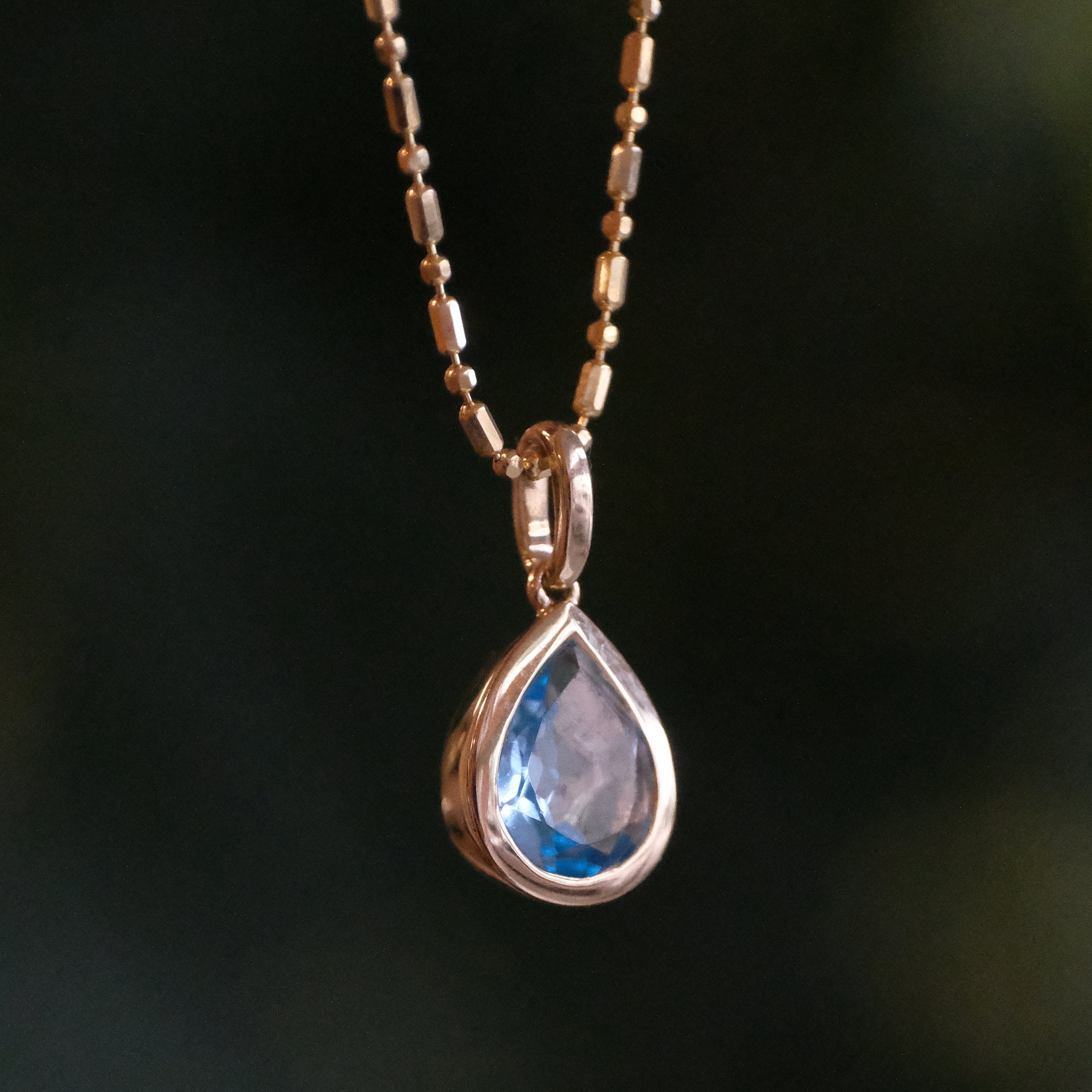 14k + Swiss Blue Topaz Waterdrop Necklace