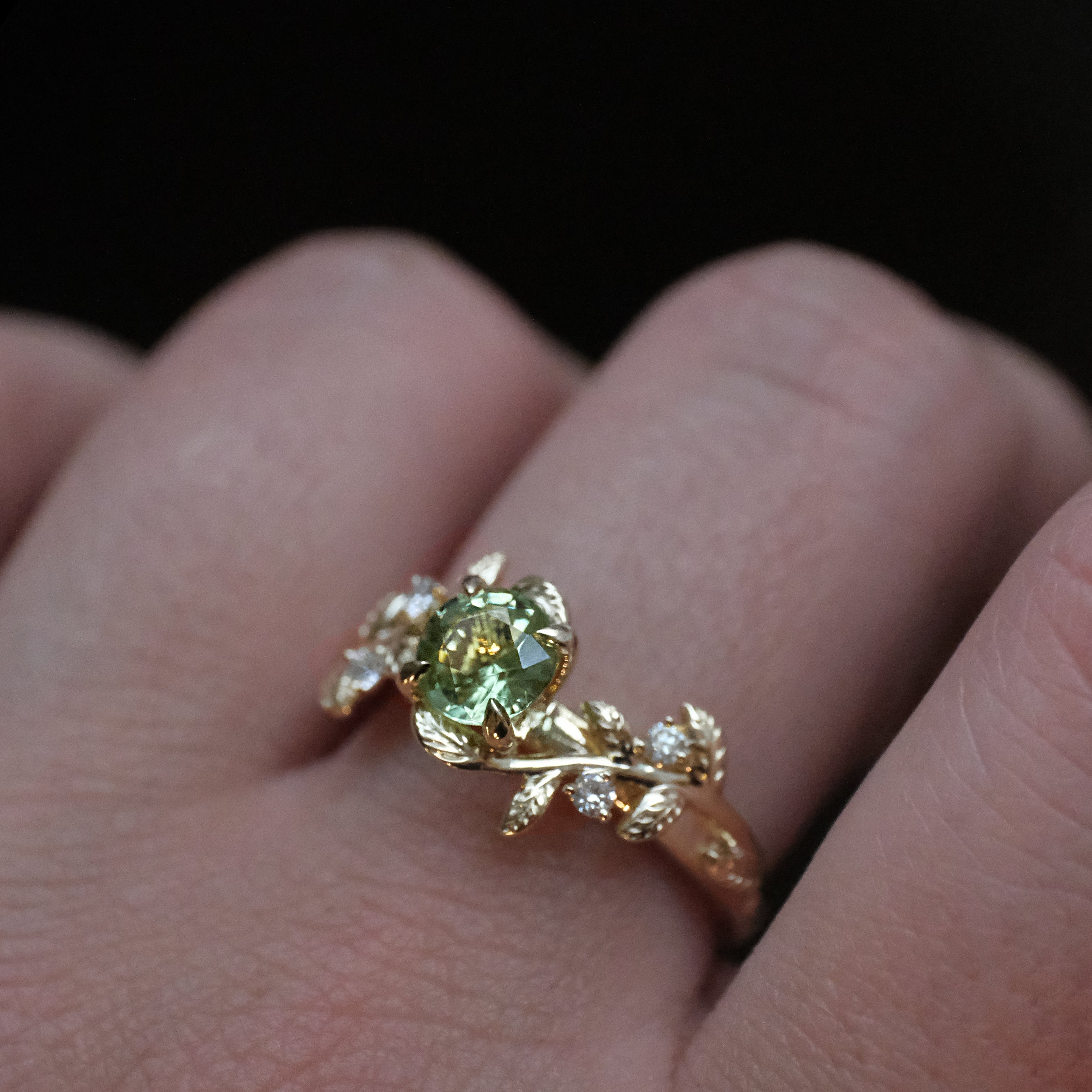 14k Mint Tourmaline + Natural Diamond Jardín Ring - One of a Kind