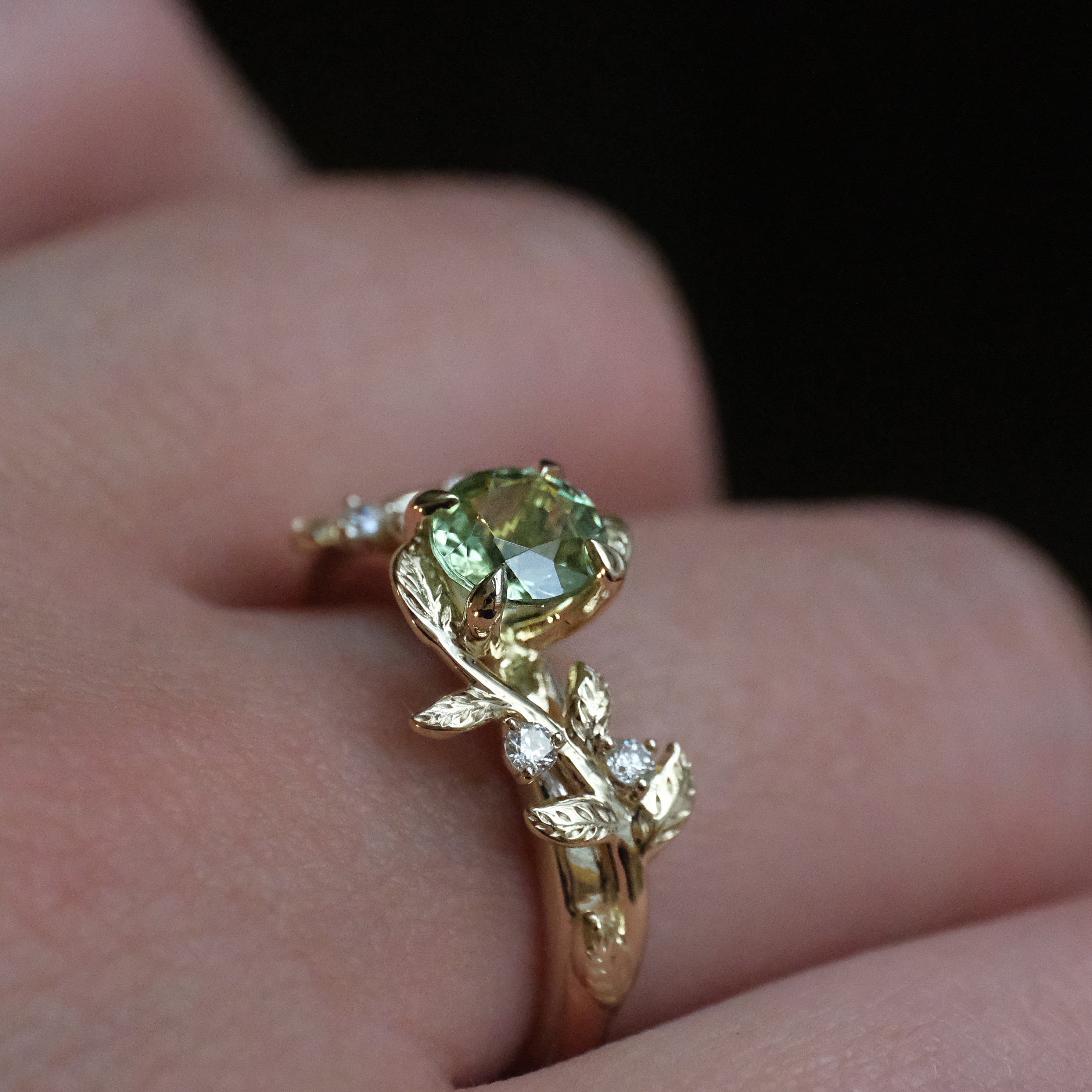 14k Mint Tourmaline + Natural Diamond Jardín Ring - One of a Kind