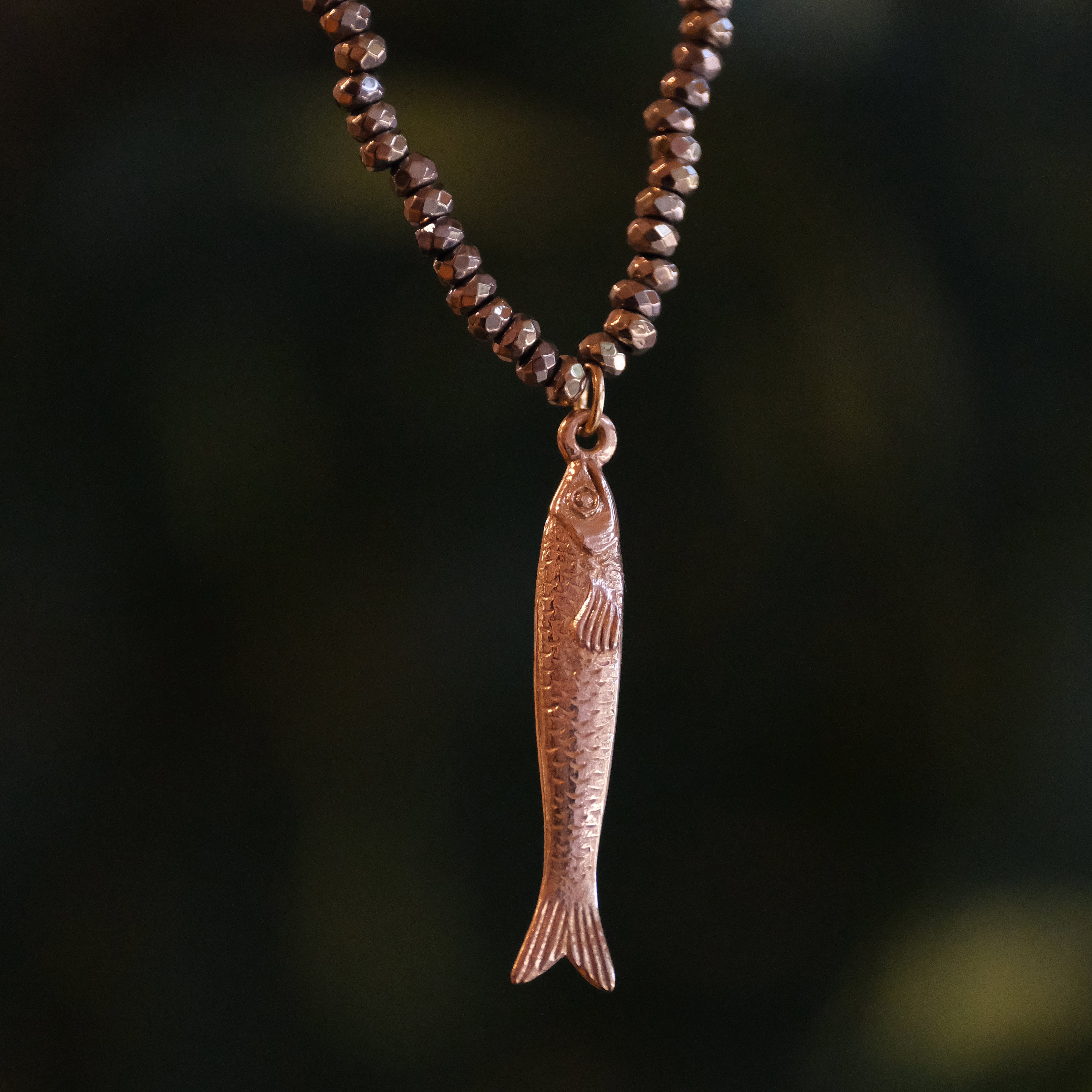 Pyrite + Bronze Golden Sardine Necklace