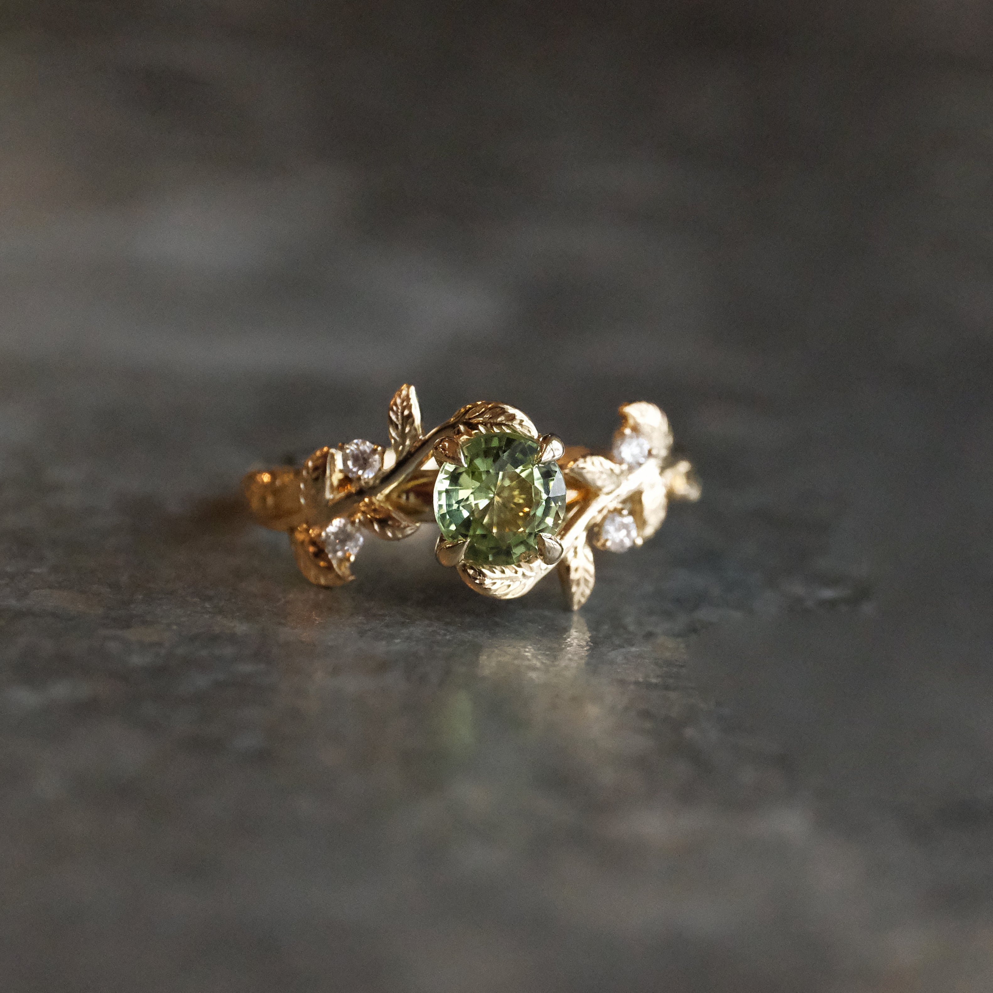 14k Mint Tourmaline + Natural Diamond Jardín Ring - One of a Kind