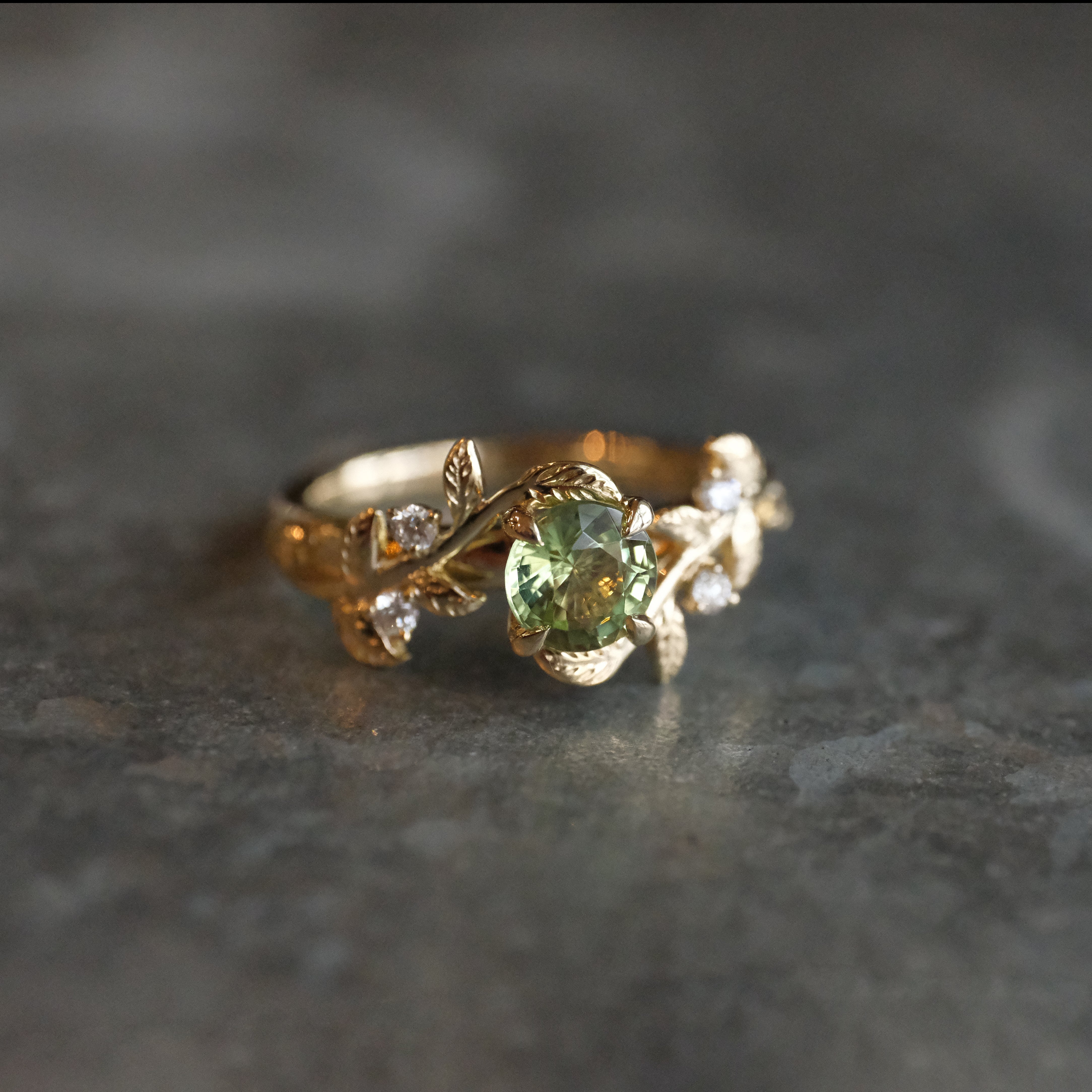 14k Mint Tourmaline + Natural Diamond Jardín Ring - One of a Kind